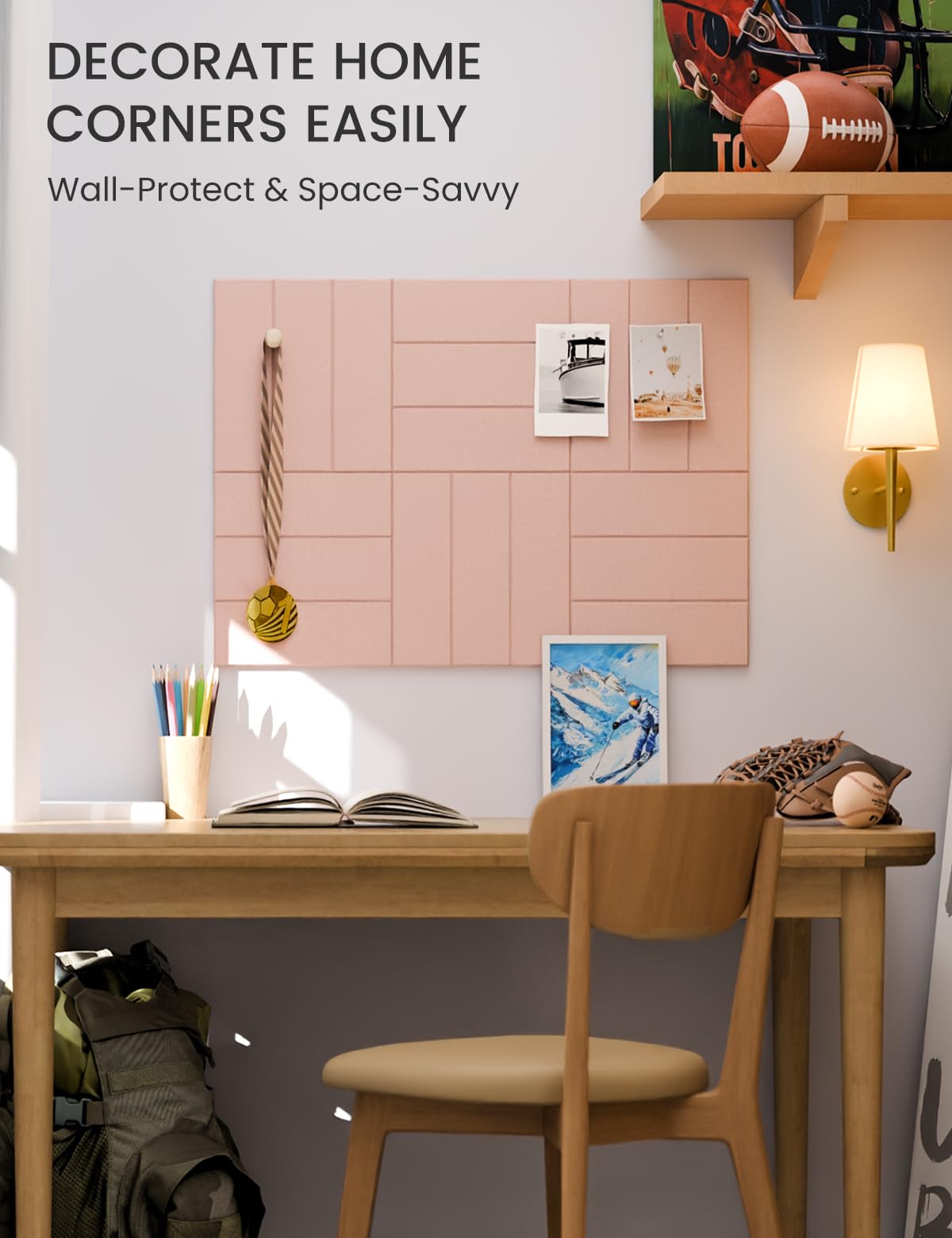Felt Bulletin Board Tiles -28"x18" with 40 Adhesive Tabs, Cork Board Alternative for Office Decor, Push Pin Board Wall Organizer 6-Pack(Pink)