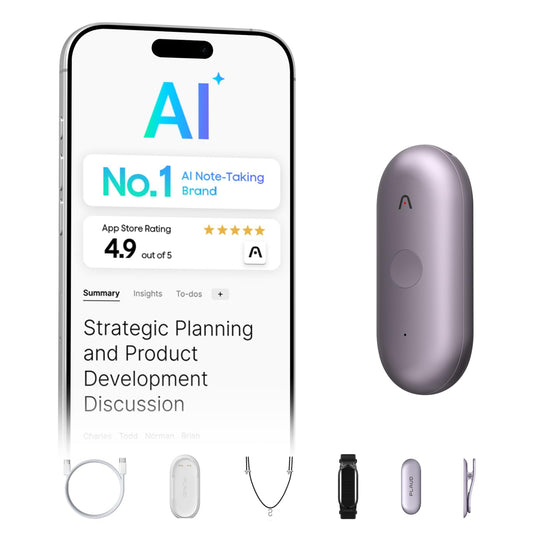 Plaud NotePin S AI Voice Recorder, Wearable AI Notetaker, AI Transcribe & Summarize, Support 112 Languages, 64GB Audio Recorder for Meetings Interviews, Professionals, Teams, with 4 Accessories
