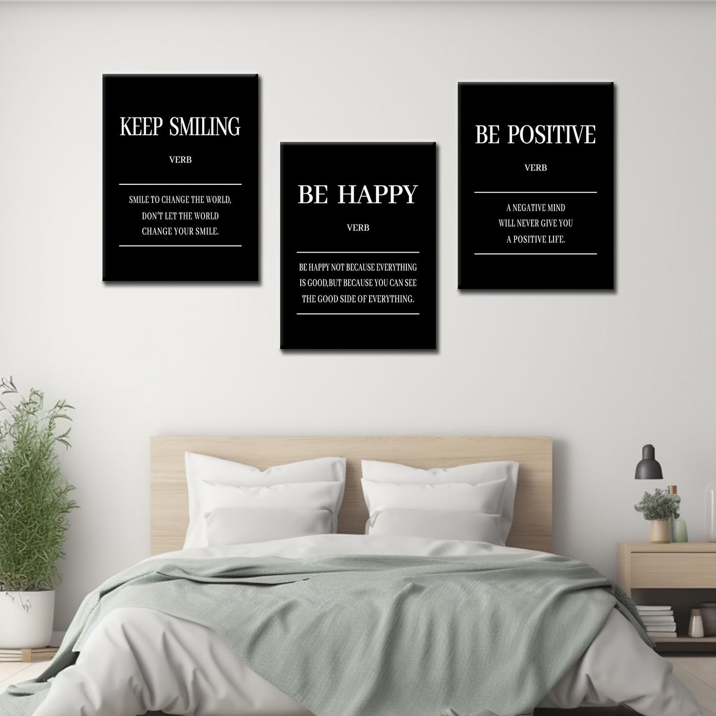 Keep Smiling Be Happy Be Positive 3 Pieces Motivational Canvas Wall Art Entrepreneur Quotes Signs Posters Prints Inspirational Paintings Pictures for Office Gym Decor Ready to Hang [36''W x 16''H]