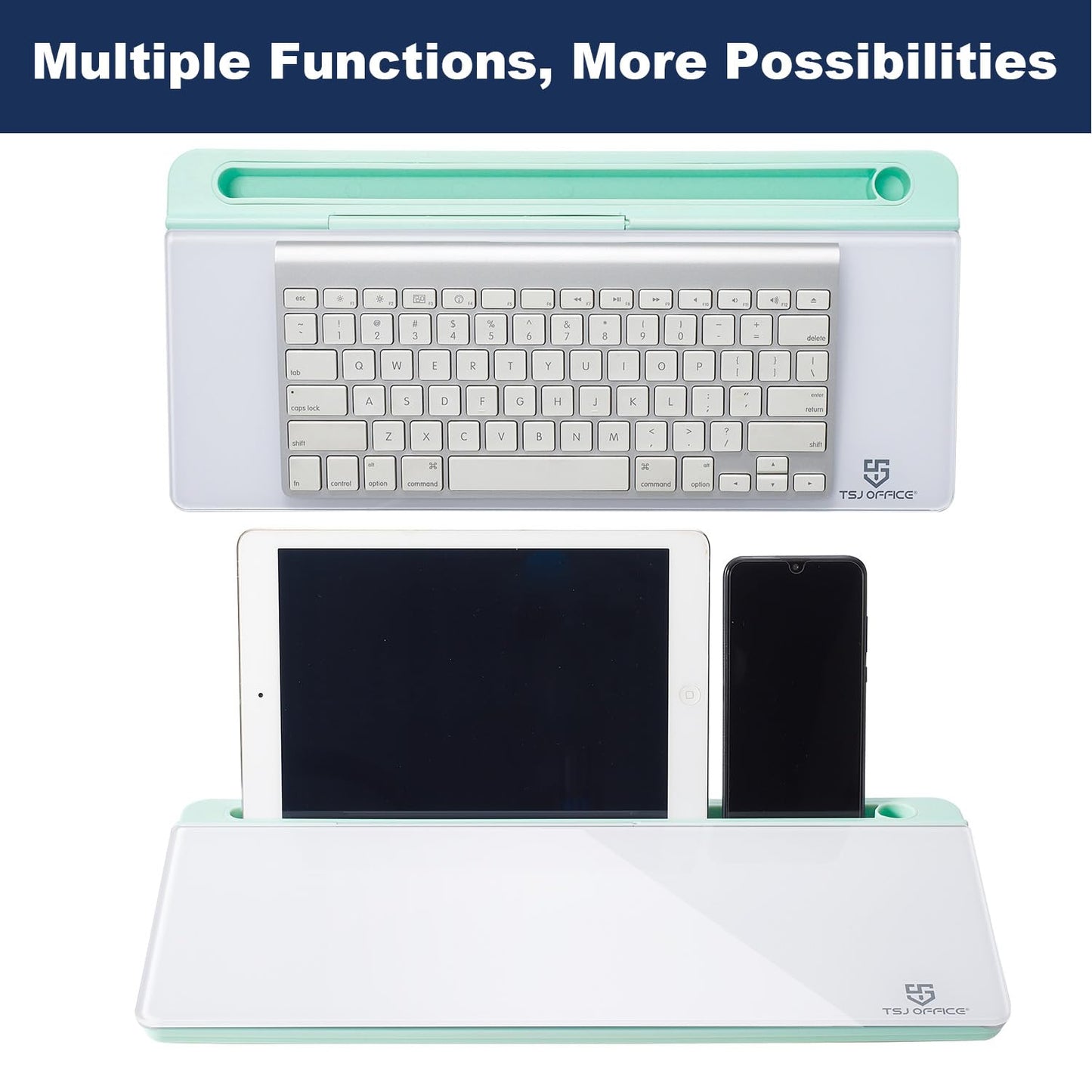 TSJ OFFICE Desktop Whiteboard Dry-Erase-Board - Computer Keyboard Stand White Board Surface Pad with Drawer, Desk Organizers with Accessories for Office, Home, School Supplies - Green