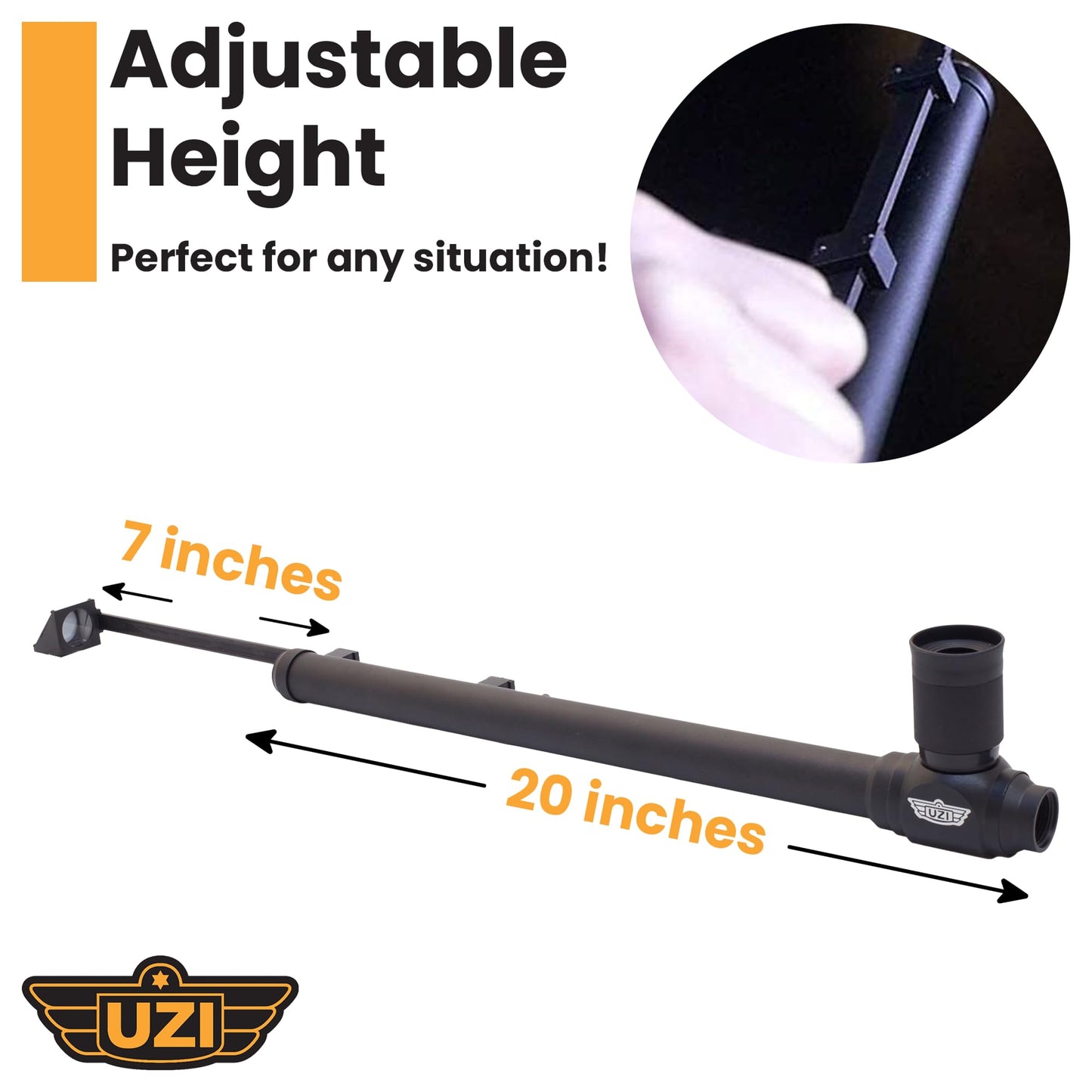 Uzi Expandable Tactical Professional Periscope Adjustable 20" to 27", Weatherproof Aluminum Spy Periscope for Adults, Kids, Hunting, Hiking, Surveillance, 5X HD Magnification, Black
