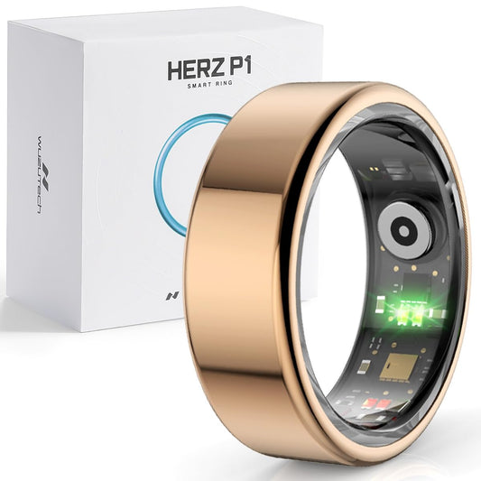 Herz P1 Smart Ring for Women & Men - (Size 9) 24/7 Health Metrics Fitness Ring, Tracks 20+ Biometrics, 6 Day Battery Life, Waterproof Stainless Steel, Free APP for iOS Android, No Subscription