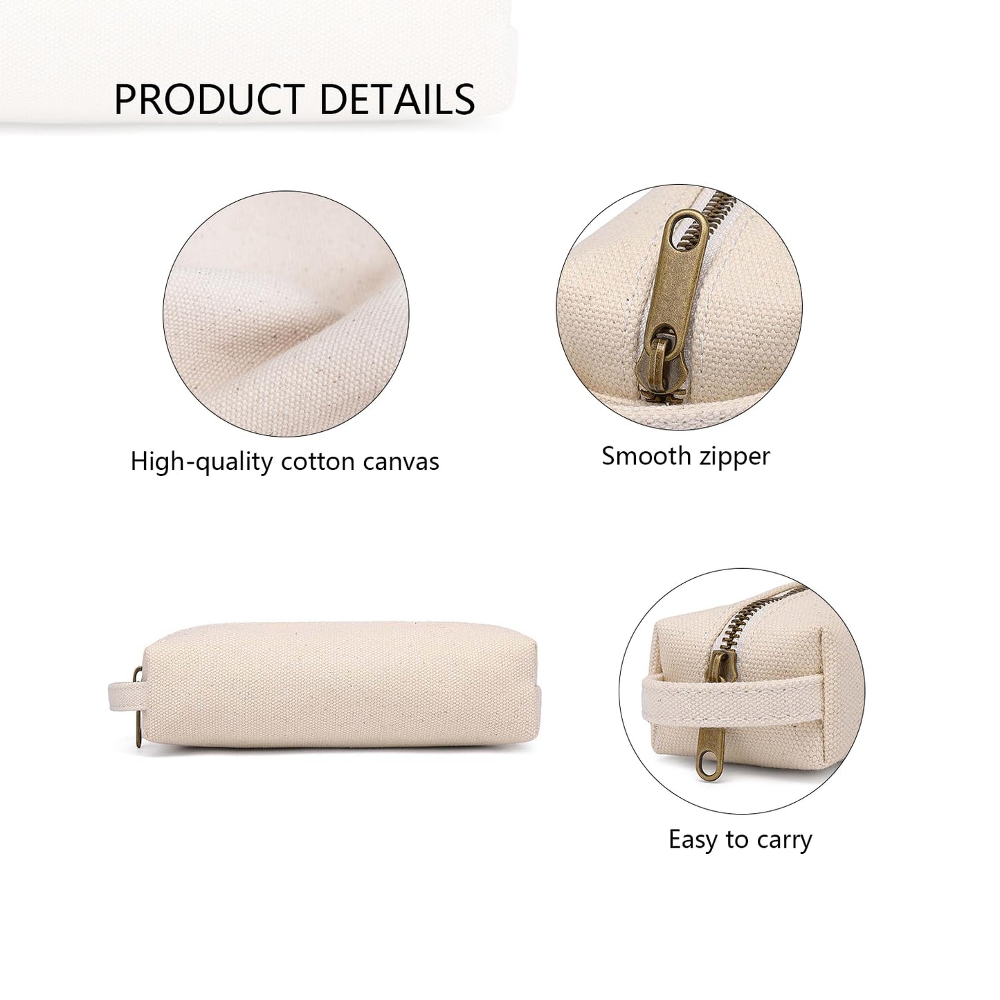 YONBEN Pencil Case Soft Cotton Canvas Pencil Pouch Bag for Easy Carry Stylish and Durable for Pens and Pencils (Beige)