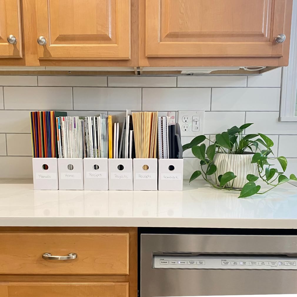 Evelots Magazine File Holder - Set of 24 White - Office Desk Organizer - Sturdy Cardboard - New Upgraded Double Front Panel for More Stability - Full 4 Inch Wide - Easy Assemble