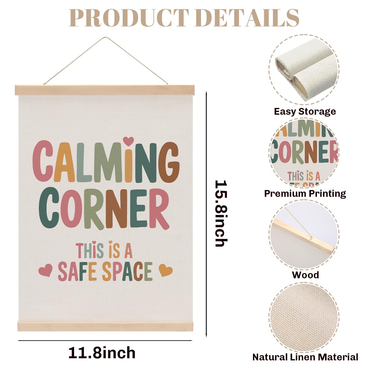 Calming Corner This Is a Safe Space Wall Art Poster Hanger,Boho Classroom Decor for Nursery Toddler Office Calming Corner Sign-Mental Health Gifts for Homeschool Classroom Decor 15.8x11.8 Inch