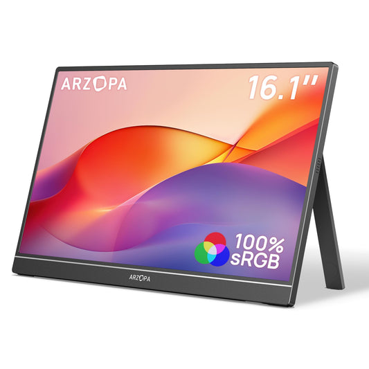 ARZOPA 16.1" Portable Monitor, 100% sRGB FHD 1080P Kickstand Portable Laptop Monitor High Color Gamut Display IPS Eye Care Screen for High-end Office & Entertainment -Z1C