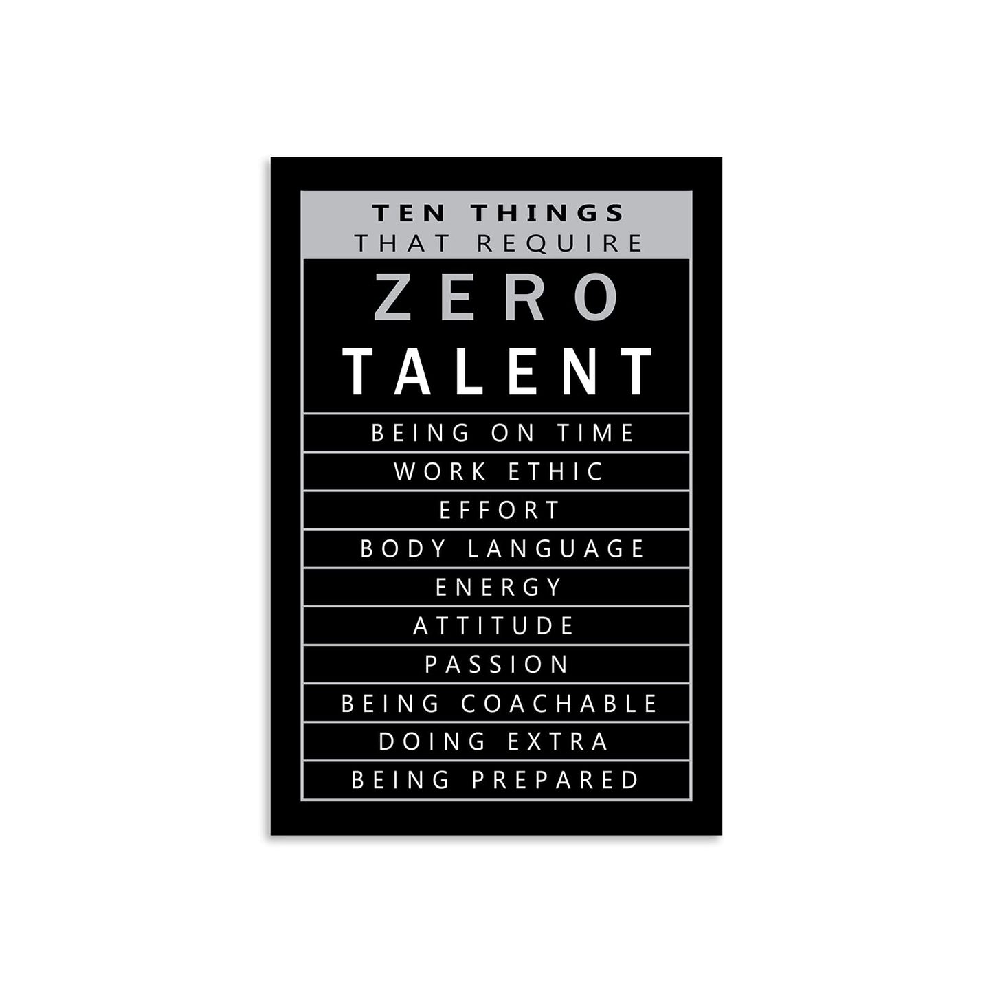 Inspirational Posters Inspirational Canvas Wall Art Ten Things That Require Zero Talent Image Printing Modern Home Office Decoration Artwork Stretching And Mounting Ready to Hang[12''W X 18''H]