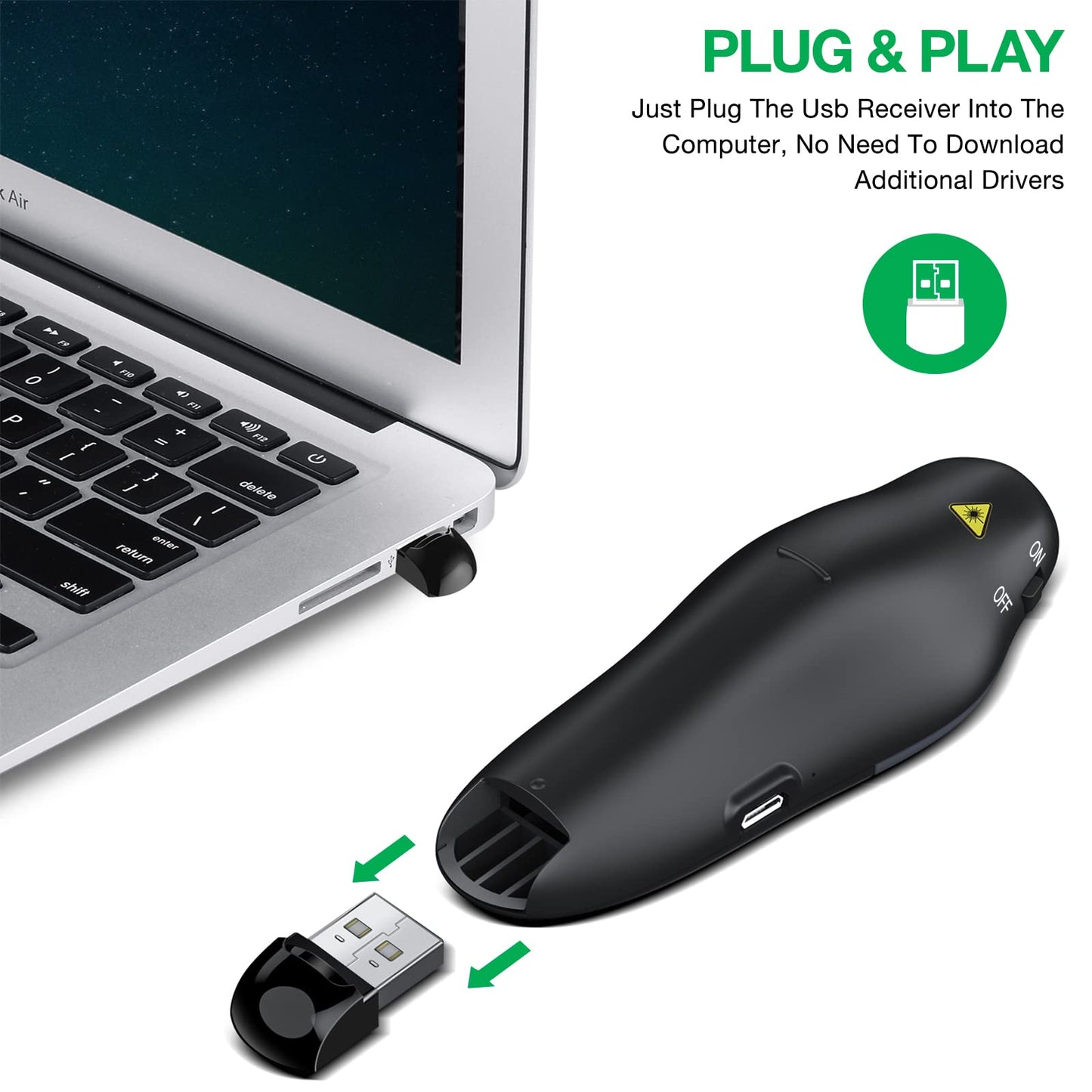 Rechargeable Presentation Clicker Wireless Presenter Remote USB Control Powerpoint PPT Clicker,RF 2.4GHz Presenter Remote Google Slide Advancer for Computer/Laptop/Mac/Keynote