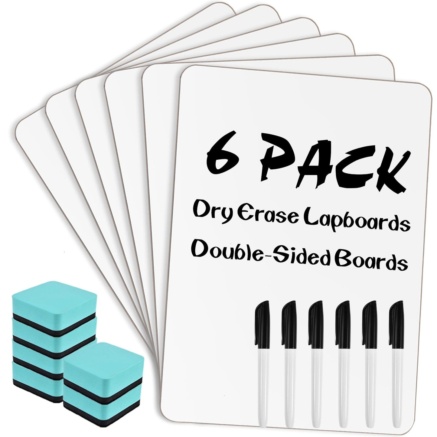 COYMOS 6 Pack Small Dry Erase Boards Classroom Pack 12 x 9 Inch Double Sided Mini White Boards Portable Dry Erase LapBoards for Teacher Supplies with 6 Erasers and 6 Markers