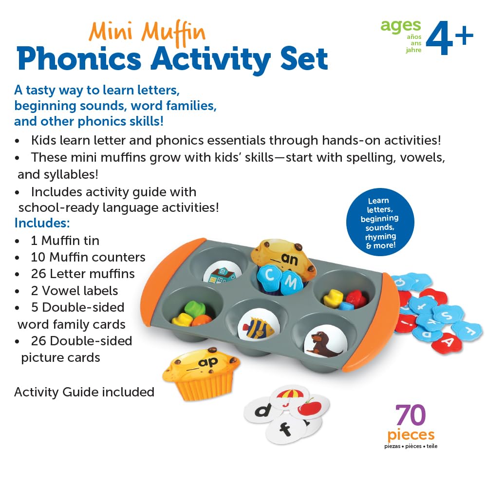 Learning Resources Mini Muffin Phonics Activity Set, Preschool Toys, Preschool Learning Activities, Play Food, Kindergarten Toys, Ages 4+,70 Pieces