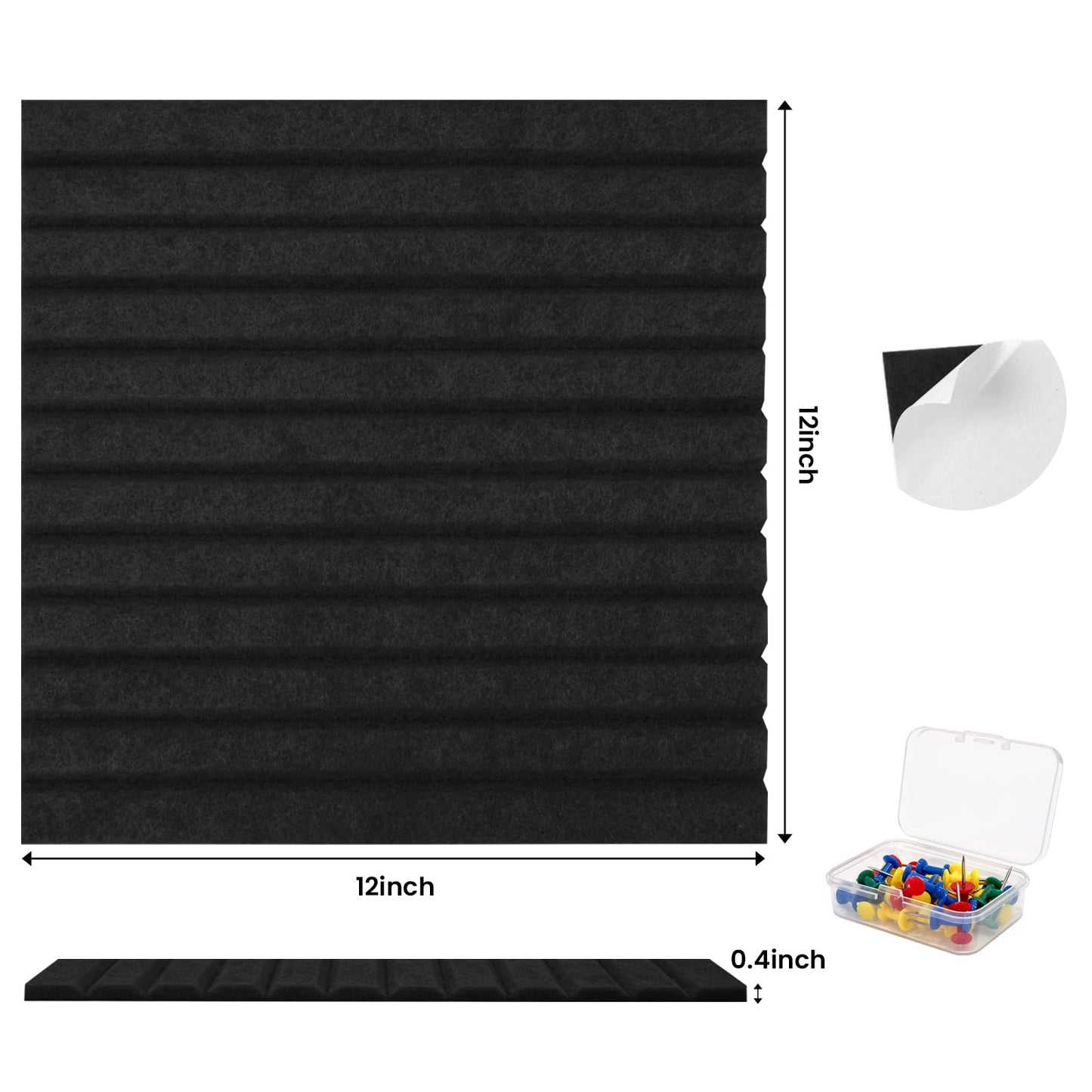 TOMAIX 12-Pack Felt Bulletin Boards (11.8" x 11.8") – Self-Adhesive Wall Tiles with Pushpins; Ideal for Offices, Classrooms, and Home Decor; for Posting Notes, Photos, and Memos(Black)