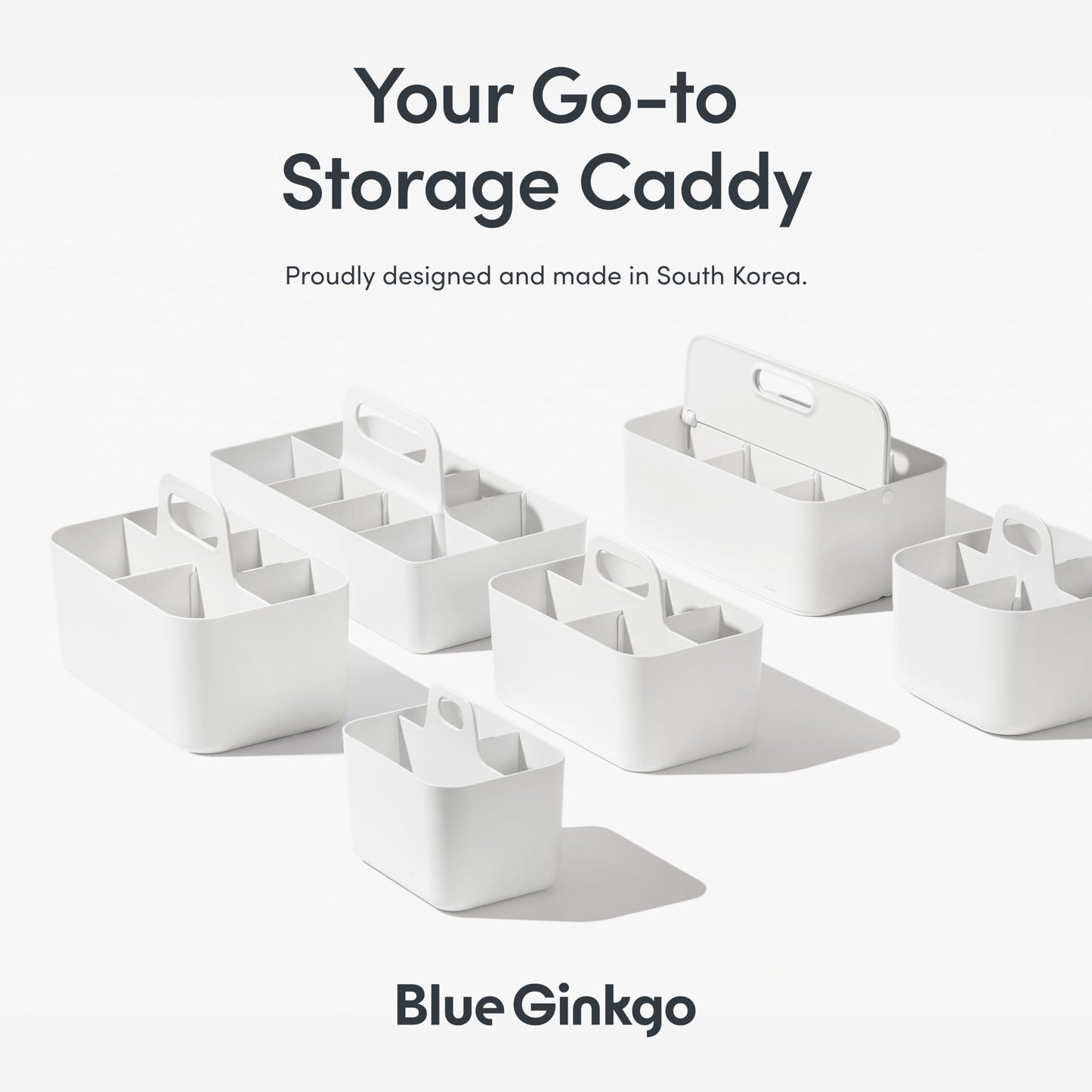 BLUE GINKGO Stackable Organizer Caddy – Korean-Made Portable Tote for Bathroom, Office, Crafts, or School Supplies (Rectangle, White)