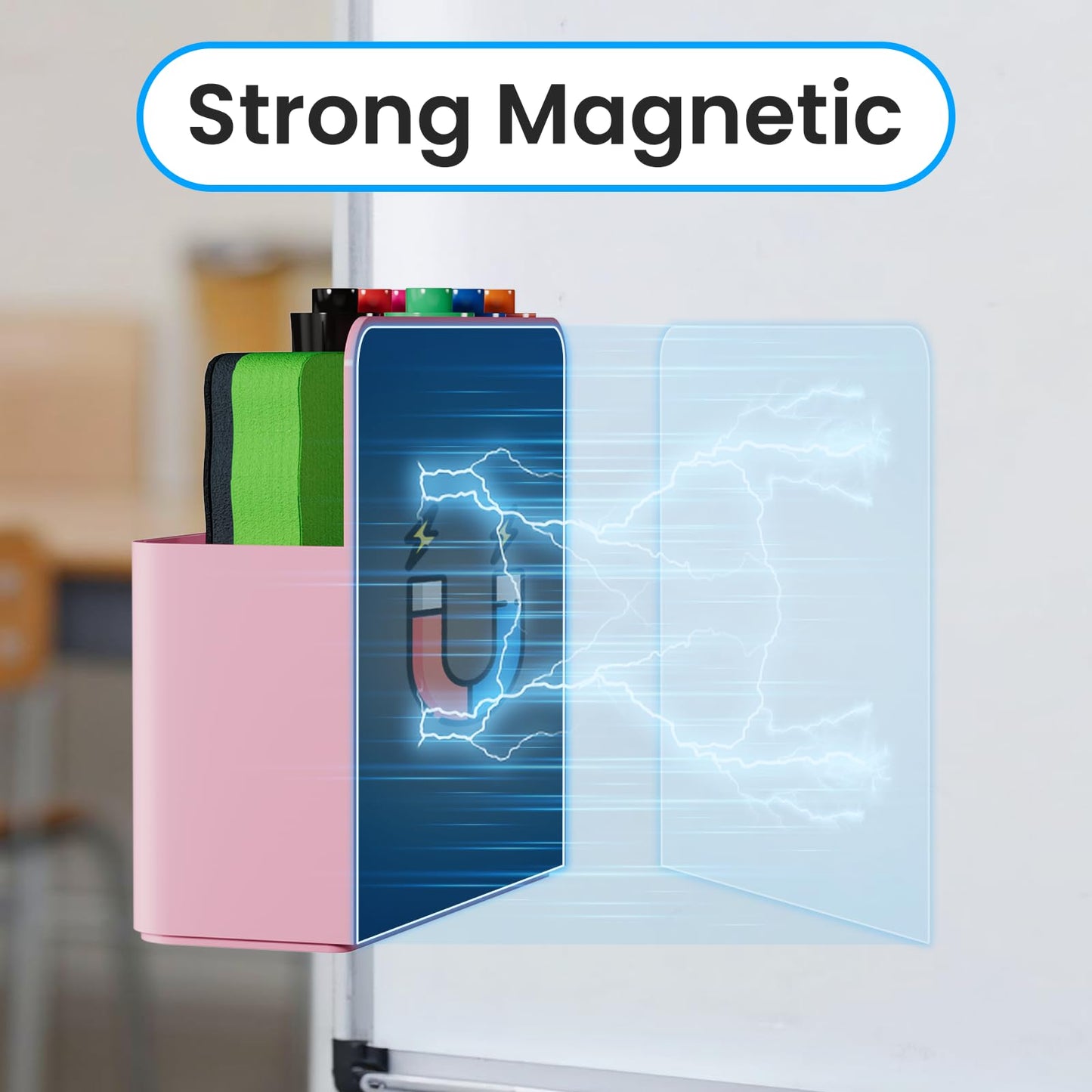 First-zgel 3 Pcs Magnetic Pen Holder, Magnetic Dry Erase Marker Holder, Wall Remote Control Holder, Whiteboard Marker Holder for School, Office, Home, Locker Accessories (Pink)