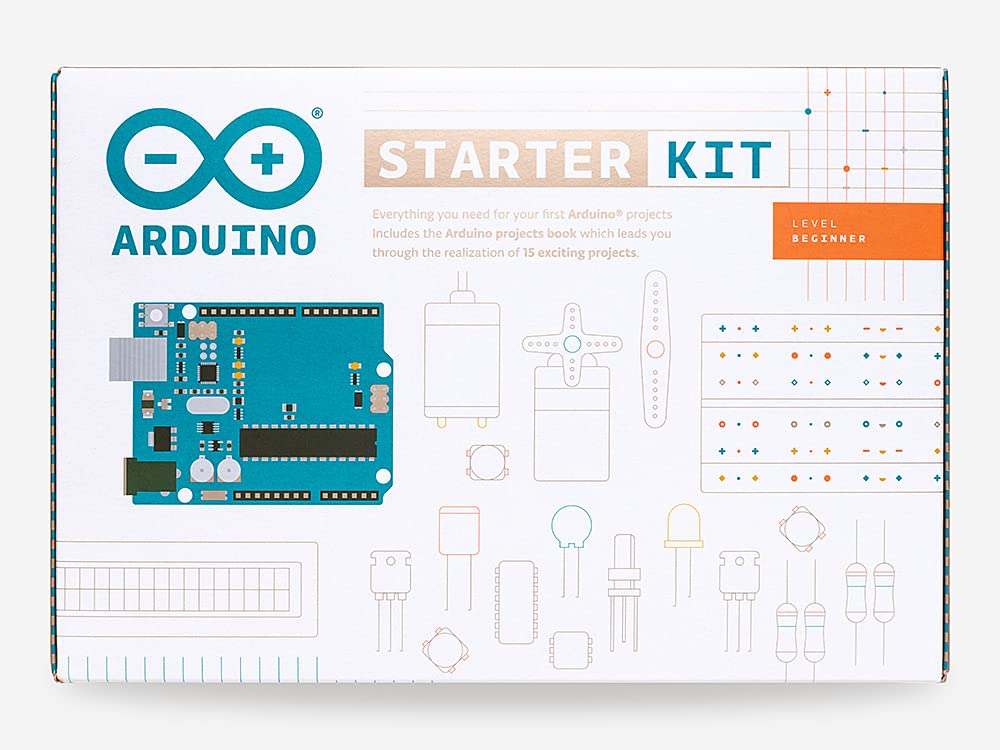 Official Arduino Starter Kit [K000007] - 12 DIY Projects with Electronic Components & English Projects Book - Original Kit from Italy