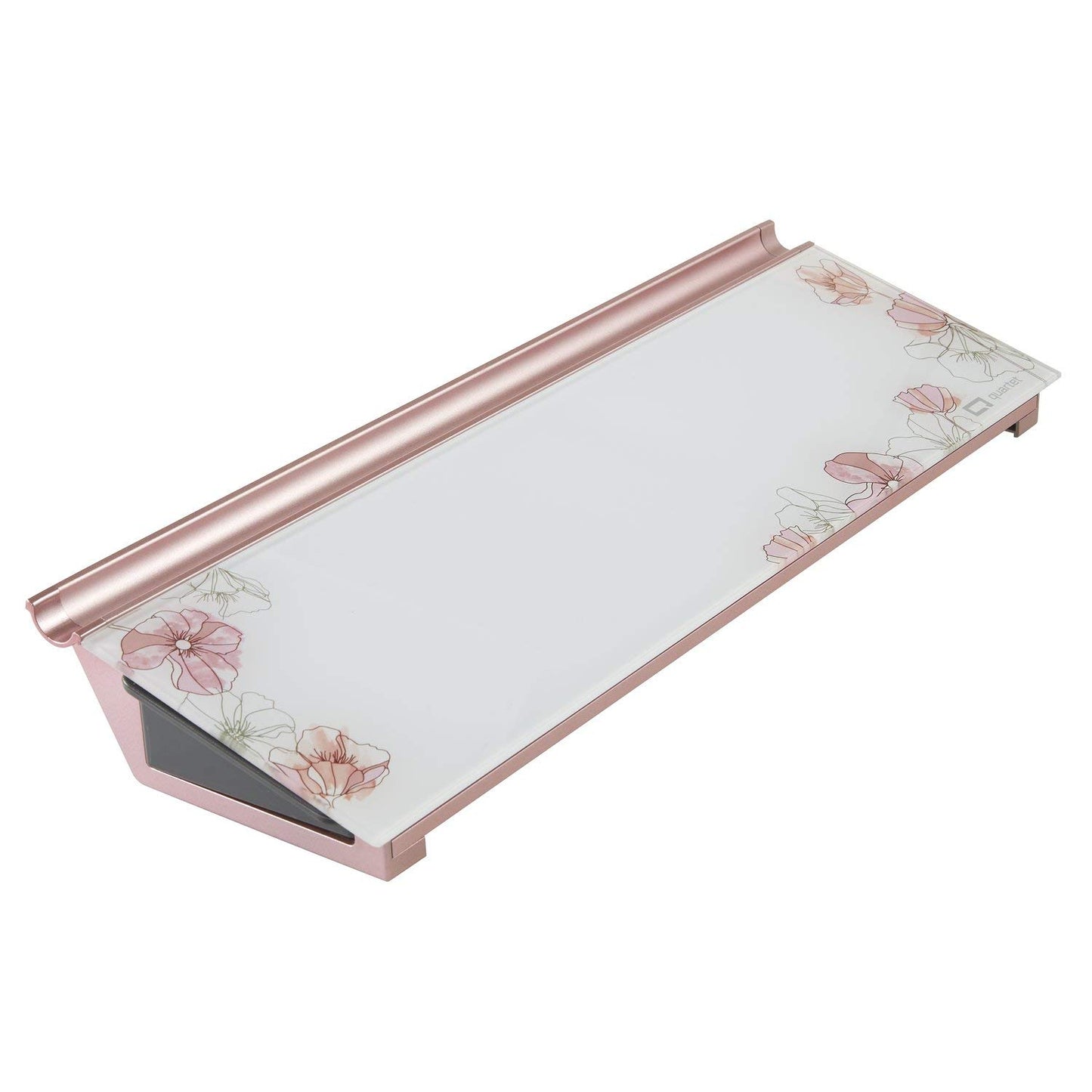 Quartet Glass Dry Erase White Board 18"W x 6"H, Compact Desktop Whiteboard with Storage Drawer, Floral (GDP186P)