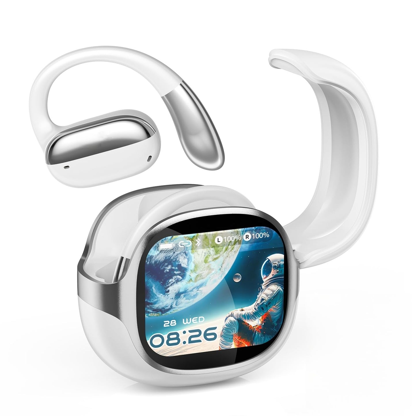 NE58 AI Translation Earbuds Real Time, 134 Language Translator Wireless Bluetooth 6.0 Open Ear Earbuds, LED Touch Screen, Noise Cancelling Translate Ear Buds for Travel & Business Meetings (White)