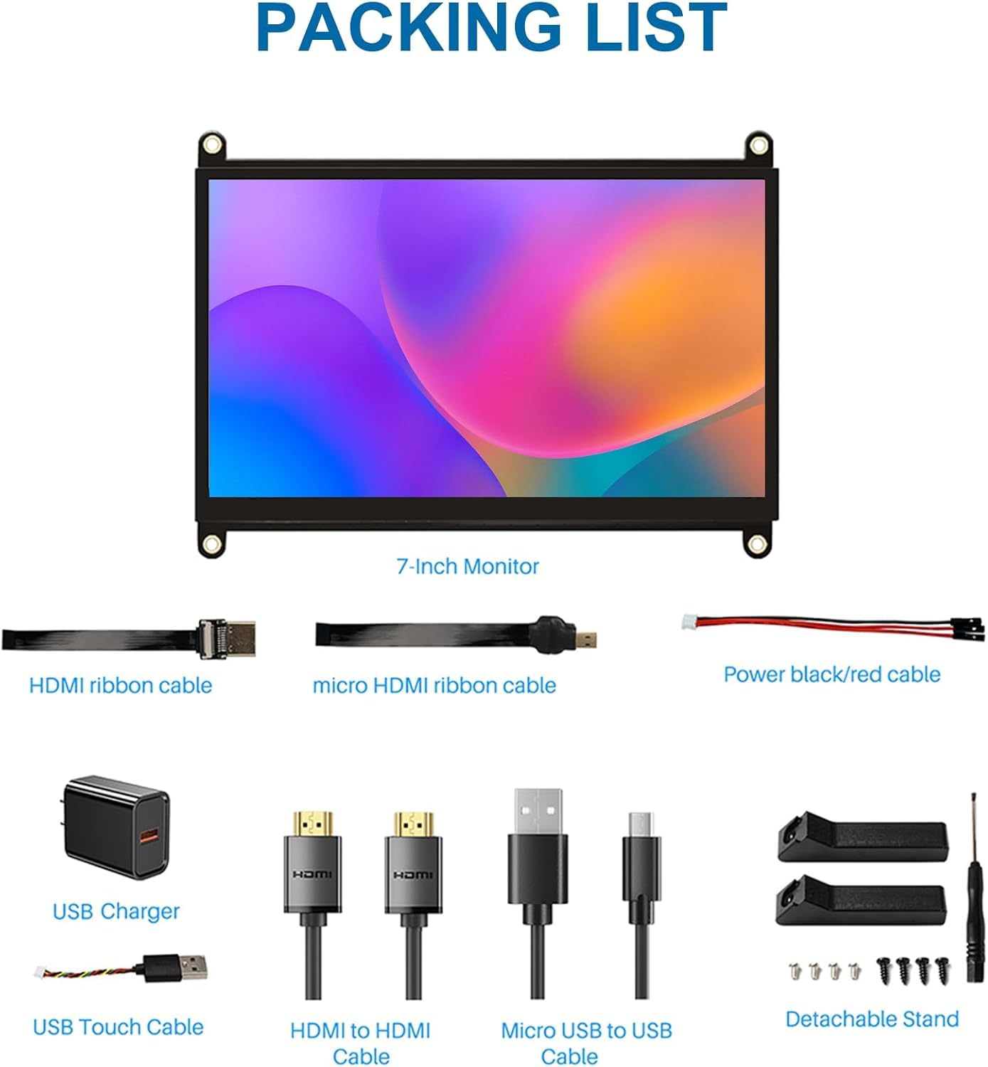 NLIEOPDA 7 Inches Touchscreen Monitor, HD 1024×600 IPS LCD Capacitive Touch Screen Compatible with R Pi 4B/3B+/3B/2/1B+/Zero Ora Pi 5 Por/3 Plus/3B/4B Ban Pi and Windows 10/8/7 (CX-070-A2 US)