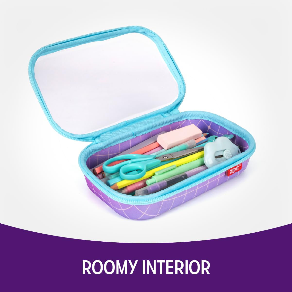 ZIPIT Clear Top Pencil Case for Girls, Durable Pencil Box for School, Large Capacity Stationery Case, Purple