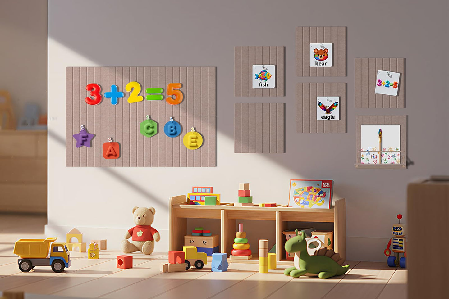 12 Pack Bulletin Boards 48" x 36" Alternative Cork Board for Office,Built-in Storage Device，Large Cork Boards for Walls ， Felt Wall Tiles, Contains Removable Security Stickers and PushPins (V-Beige)