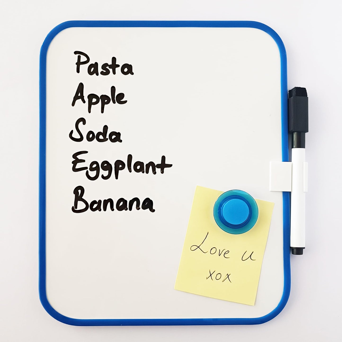 Magnetic Dry Erase Board for School Locker, 6" x 8", Blue Framed with Marker and 2 Magnets - Small Whiteboard for Classroom, Home, Office, Travel