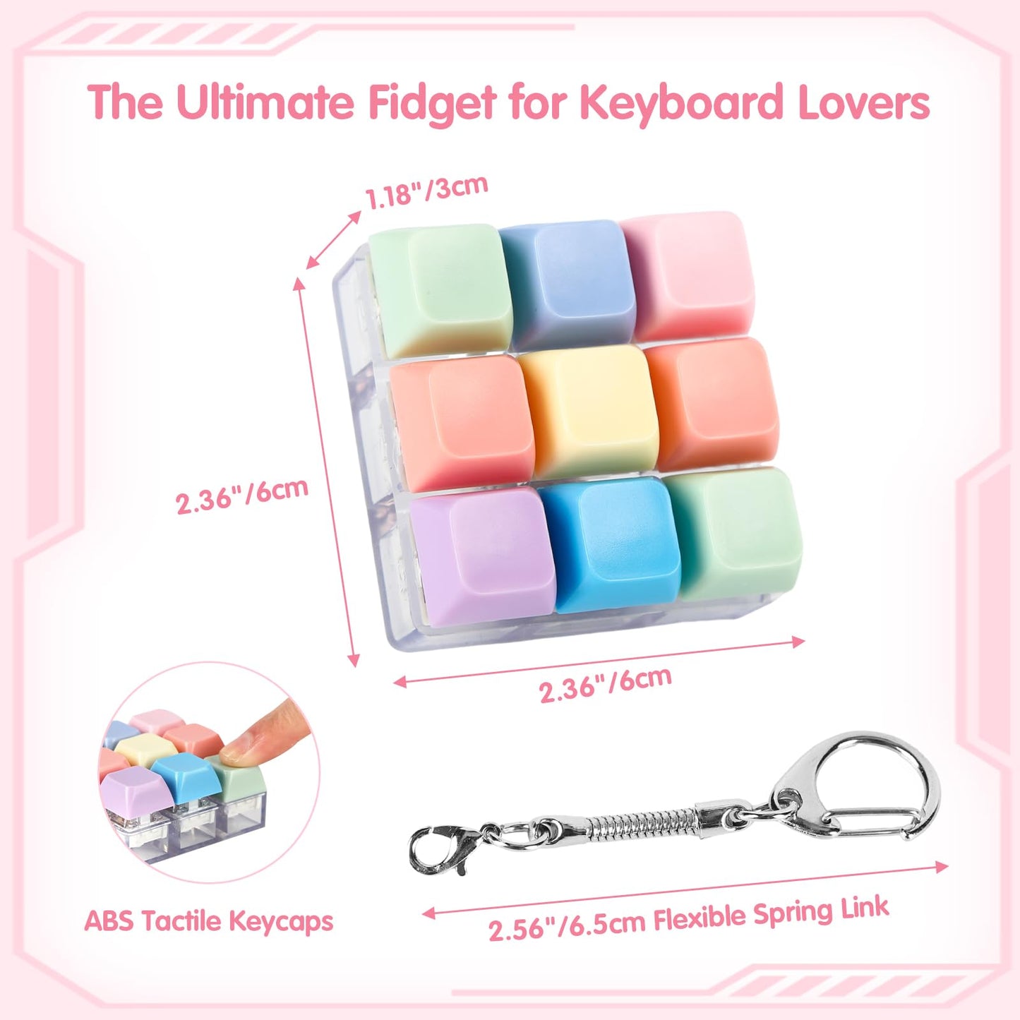 yisncka 8 Pcs Keyboard Fidget Keychain Keycap Stress Relief Fidget Keyboard Clicker for Office Gifts Adults ( 9 keys )