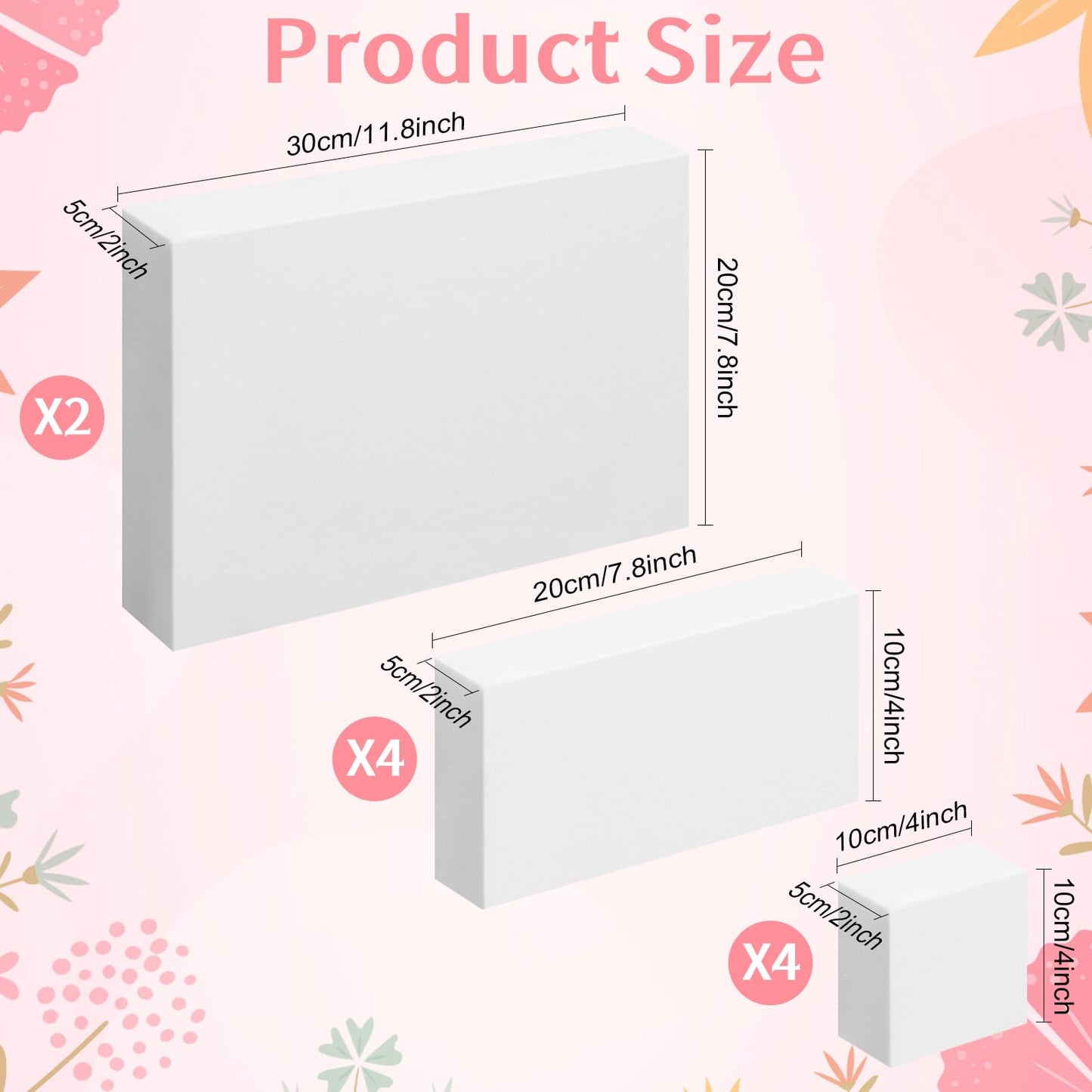 10 PCS Craft Foam Blocks for DIY Projects, White Soft Foam Bricks in 4 Sizes, Easy to Cut Floral Craft Blocks for Flower Arrangements, Sculpting, Wedding Decor & Art Crafts