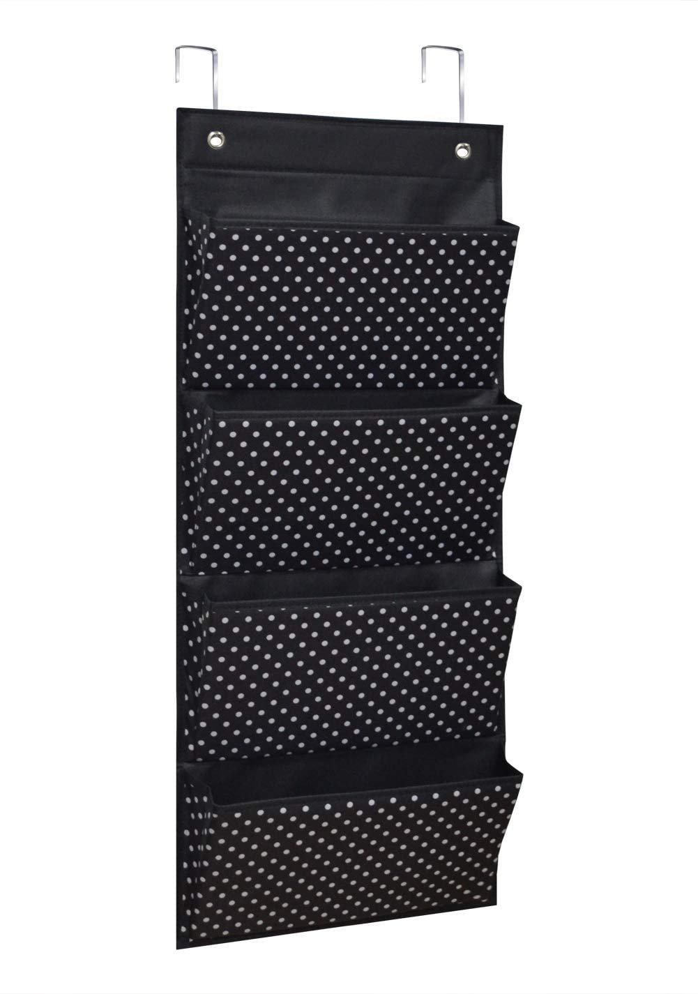 AUVCAS Hanging Wall File Organizer for Office - Over Door Wall Hanging Folder Holder & Classroom Pocket Document Organizer, Paper Mail Storage Rack with 4 Large Pockets,Black