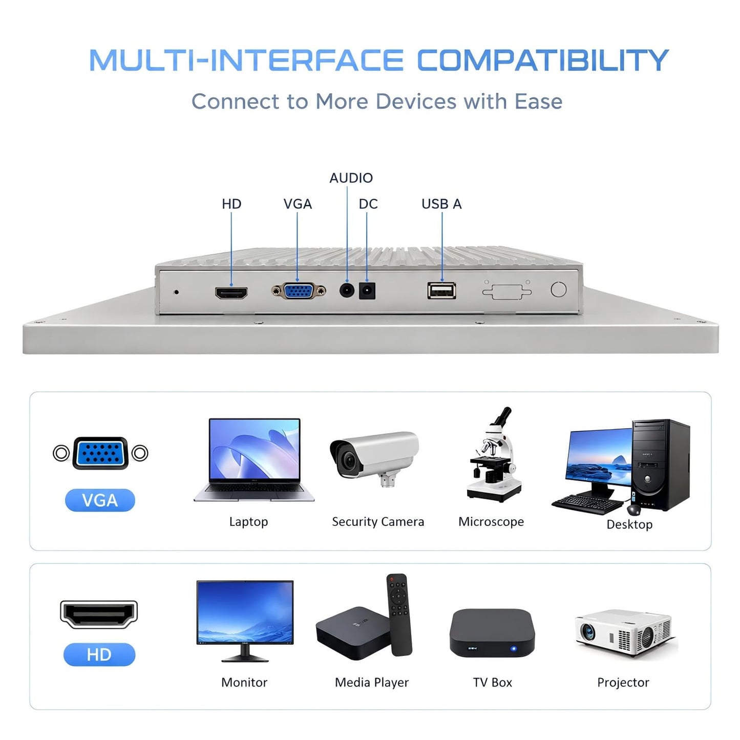Tokigns 15.6 Inch Capacitive Multi-Touch Screen Industrial Monitor, 16:9 FHD Display 1920 x 1080P, Built-in Speakers, USB, VGA& HD Ports, Digital Signage Displays and Player for Advertising