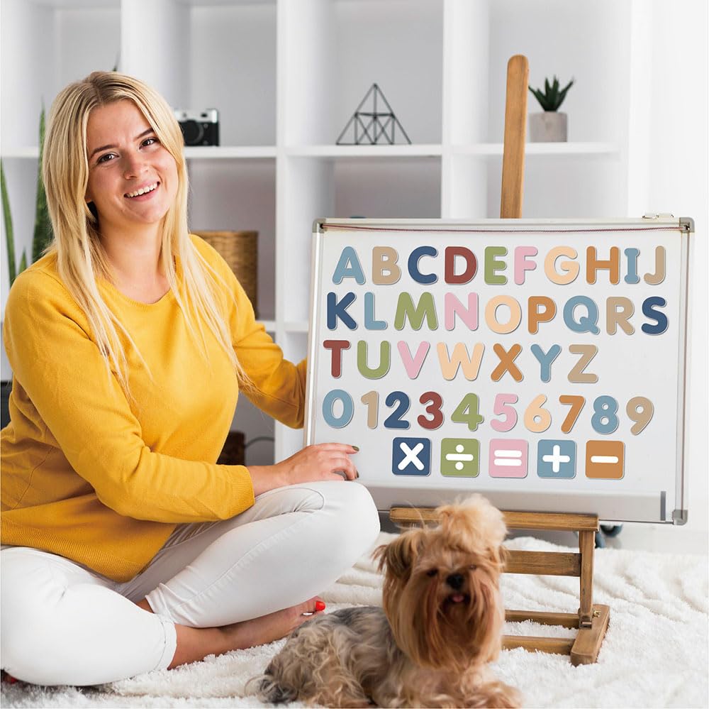 77 PCS Boho Magnetic Letters & Numbers Set, Uppercase & Lowercase Letters with Symbols, Full Magnetic Backing Decorative Fridge & Whiteboard Magnets, Earth Tone Home & Office Decor