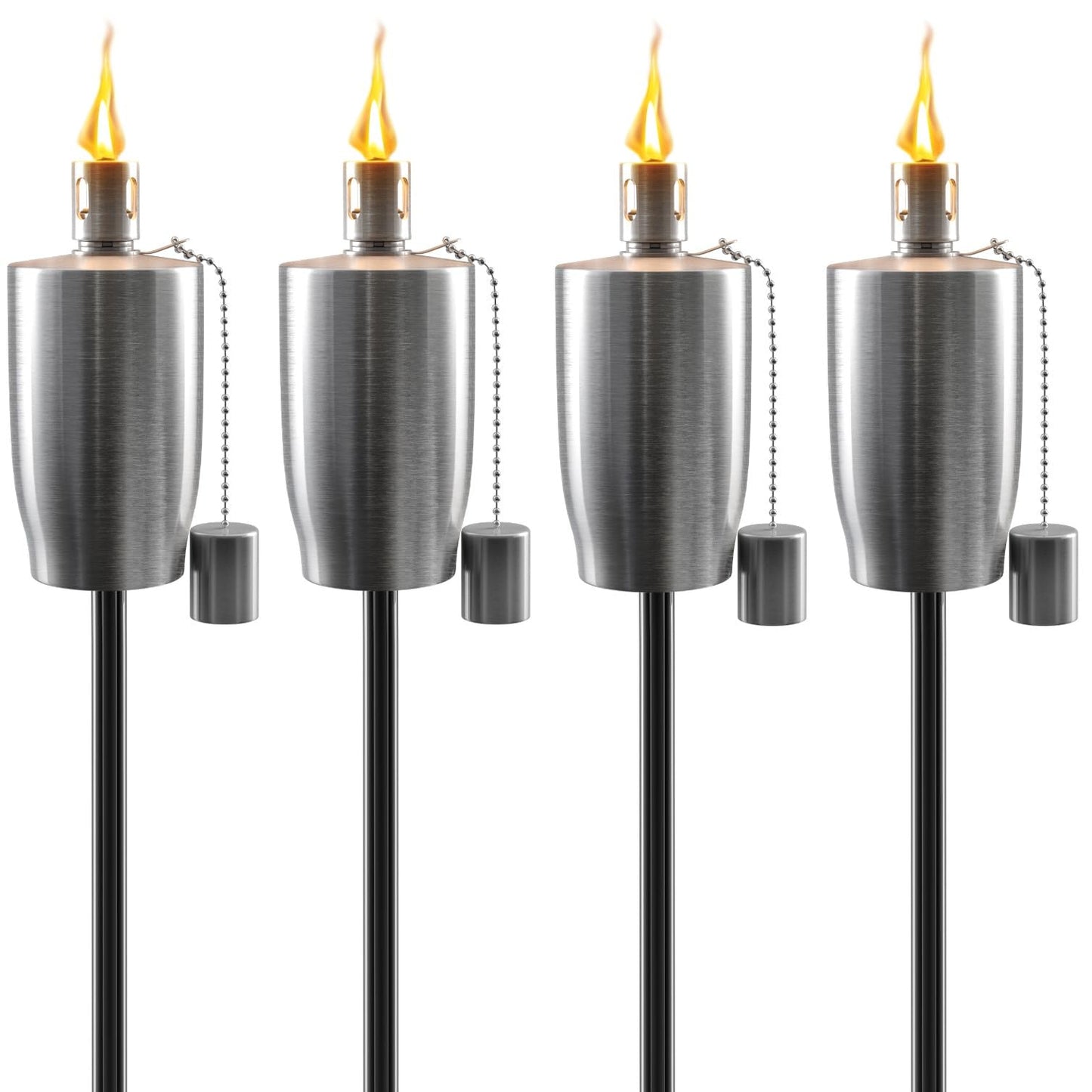 Matney Stainless Steel Outdoor Torches - 5 ft Oil Lamp Set of 4 - Fiberglass Wick & Snuffer Cap