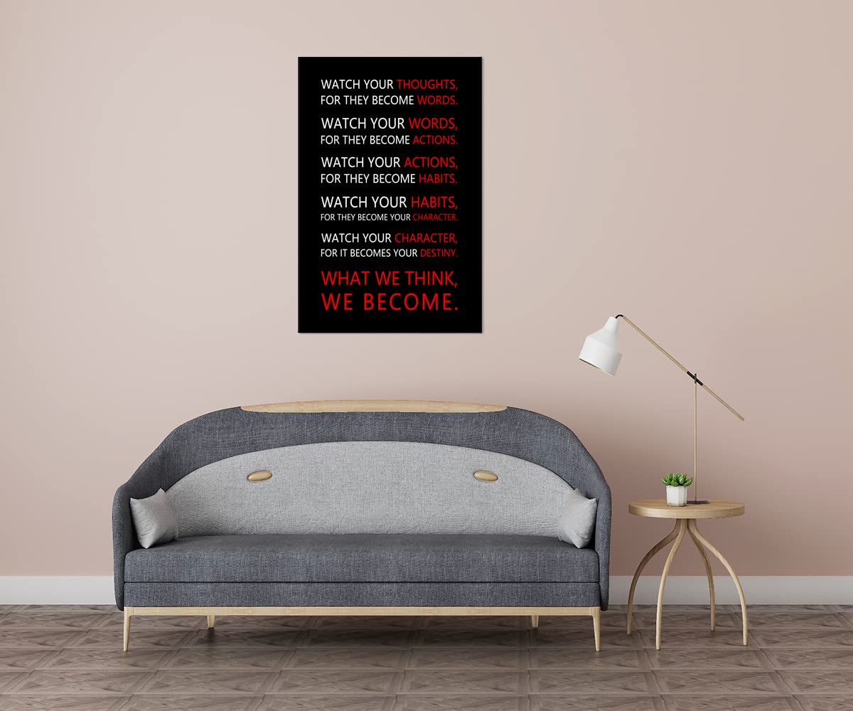 Motivational Wall Art for Office Watch Your Thoughts Inspirational Canvas Painting Inspiring Quotes Posters Prints Artwork Living Room Home Decor Framed Ready to Hang [24''W x 36''H]