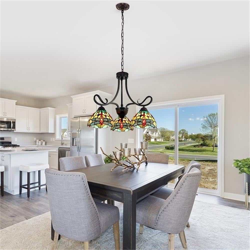 Chloe Lighting Empress Dragonfly Mini Chandelier, 3 Light, 24in Wide, Dark Bronze, Multicolor, Model CH3T471GD24-DD3