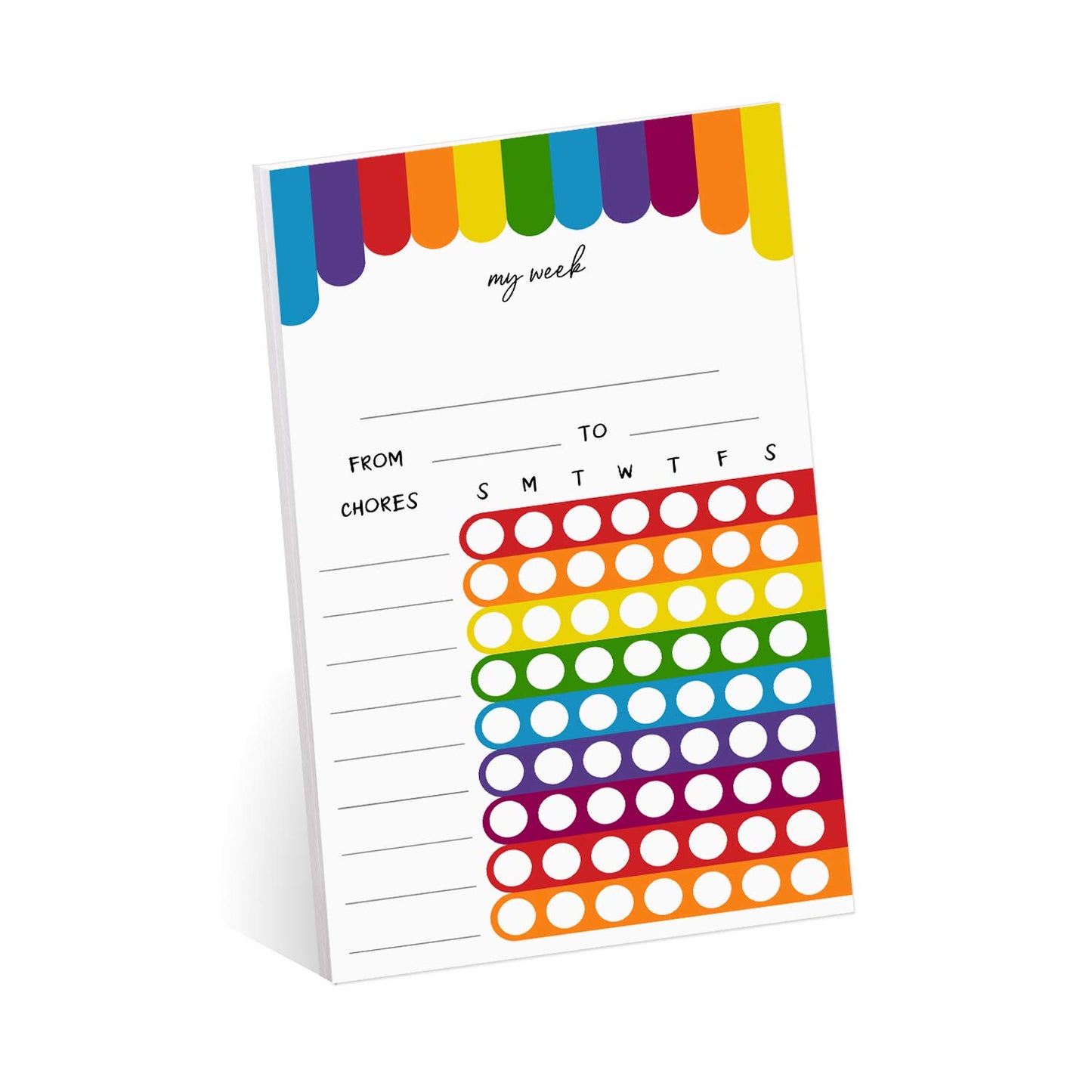 Cheerful Rainbow Weekly Chore Chart / 6" x 10" Sticky Note Fill in Task List/Engaging Week Assignment List