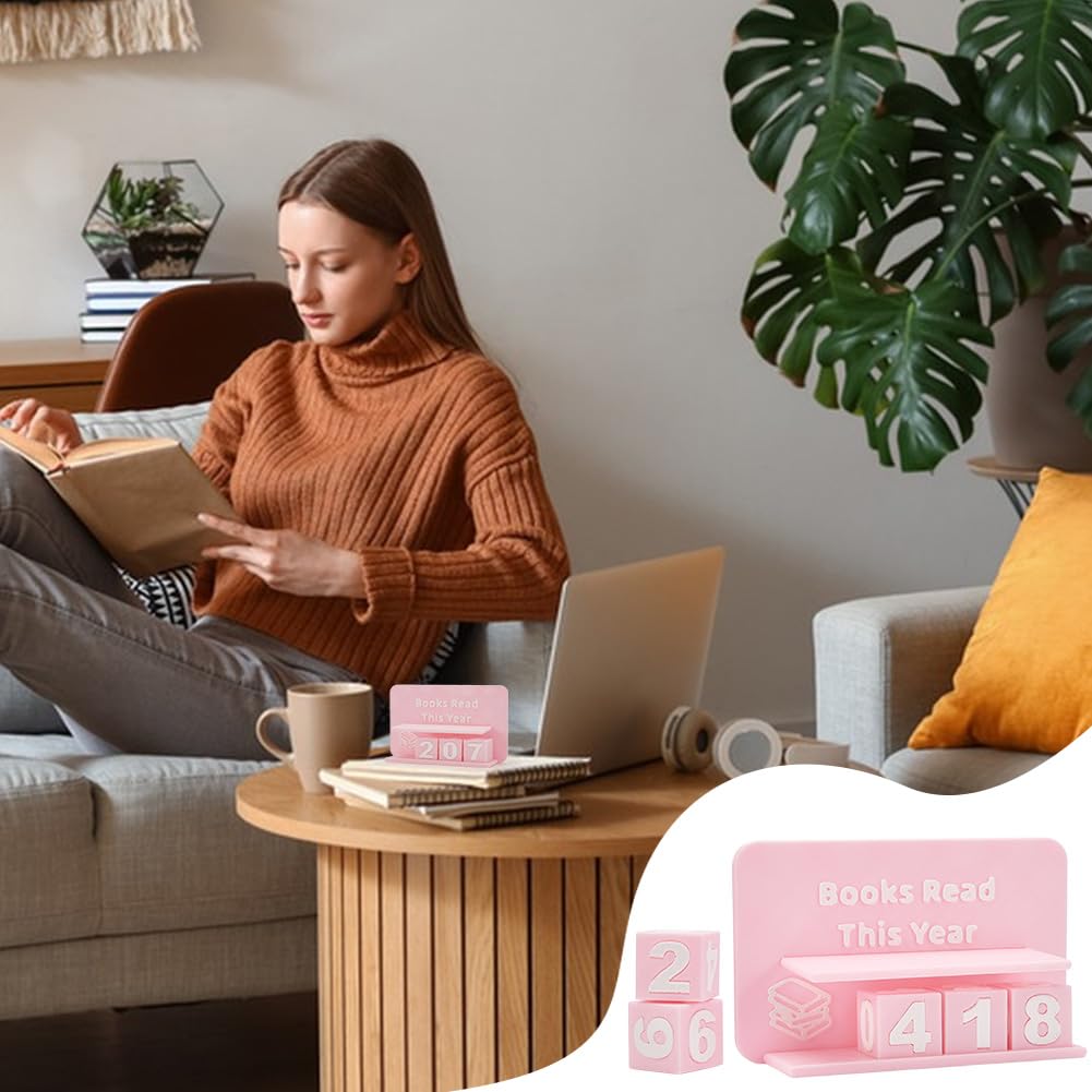 UNICRAFTALE Books Read This Year Counter Plastic 3D Printed Book Tracker for Reading Goal Display Pink Books Counter Sign Bookshelf Decor Reading Challenge Gift for Book Lovers 15.7x5.1x3.1Inch