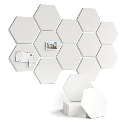 Fluxynara Hexagon Cork Board Alternative for Walls Decor-12-Pack Felt Bulletin Board Tiles,with 30 Pushpins,70 Adhesive Tabs for Office,Classrooms & Home Pin Board Felt Board-Milky White