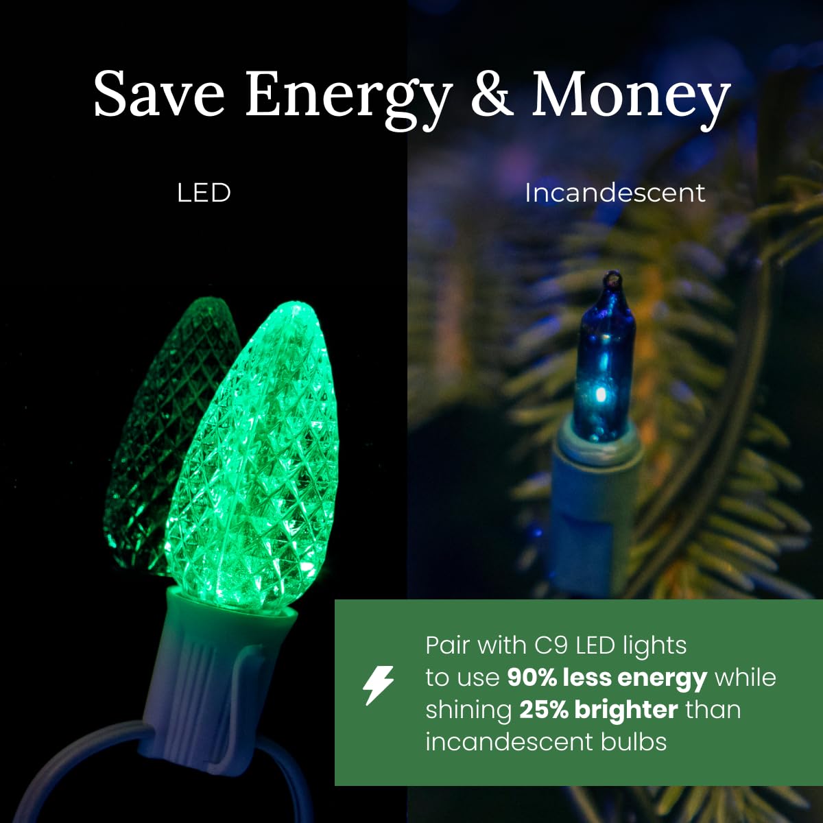 Christmas Designers Pro Christmas C9 Light Cord - 500 ft Spool, 500 Bulb Sockets, 12” Spacing, Green Wire