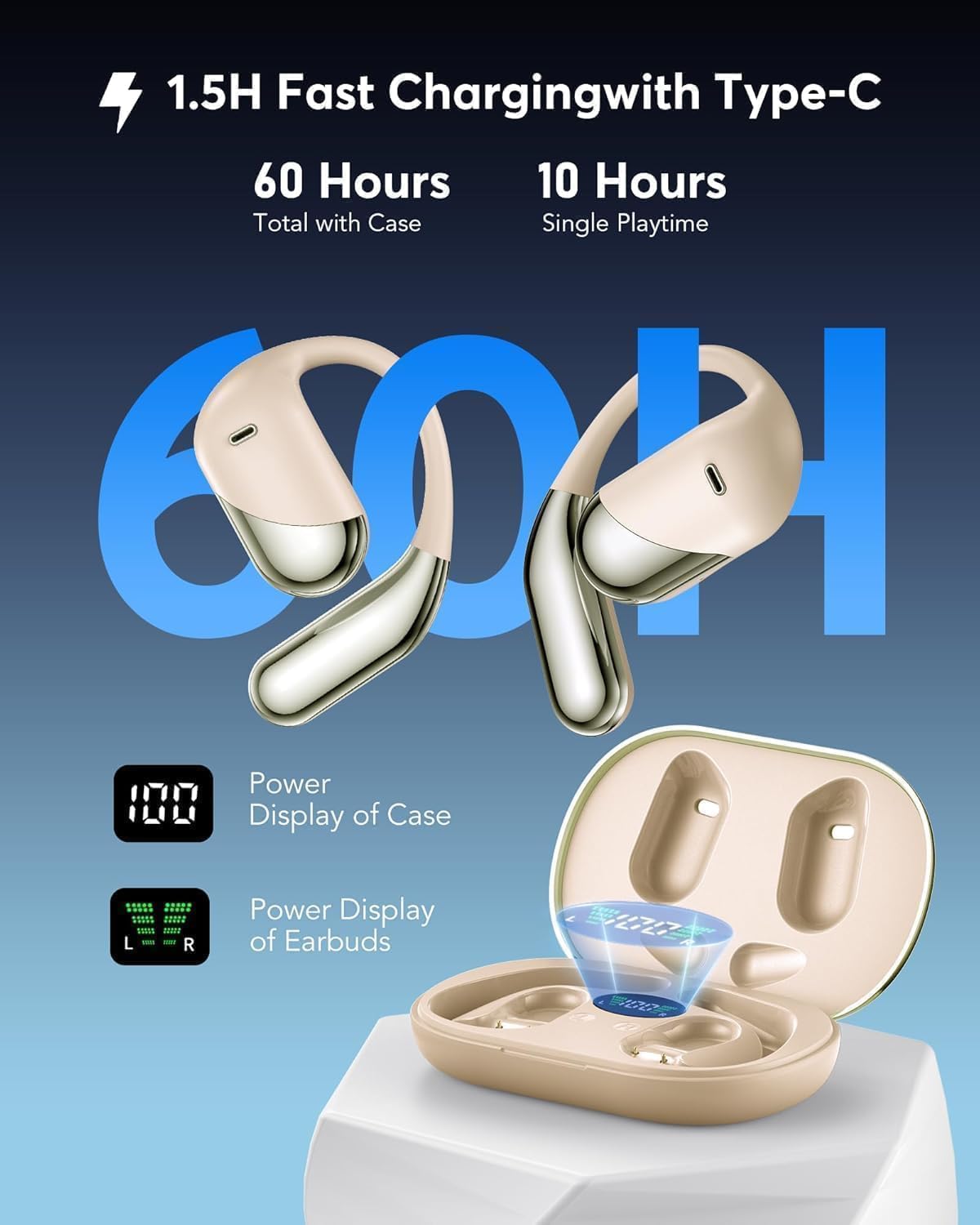 Paekole H5 AI Translation Earbuds: Real-Time 2-Way Language Translator Device (198+ Languages) for Face-to-Face & Travel, Bluetooth Headphones, Audifonos Traductores - Classic Khaqi