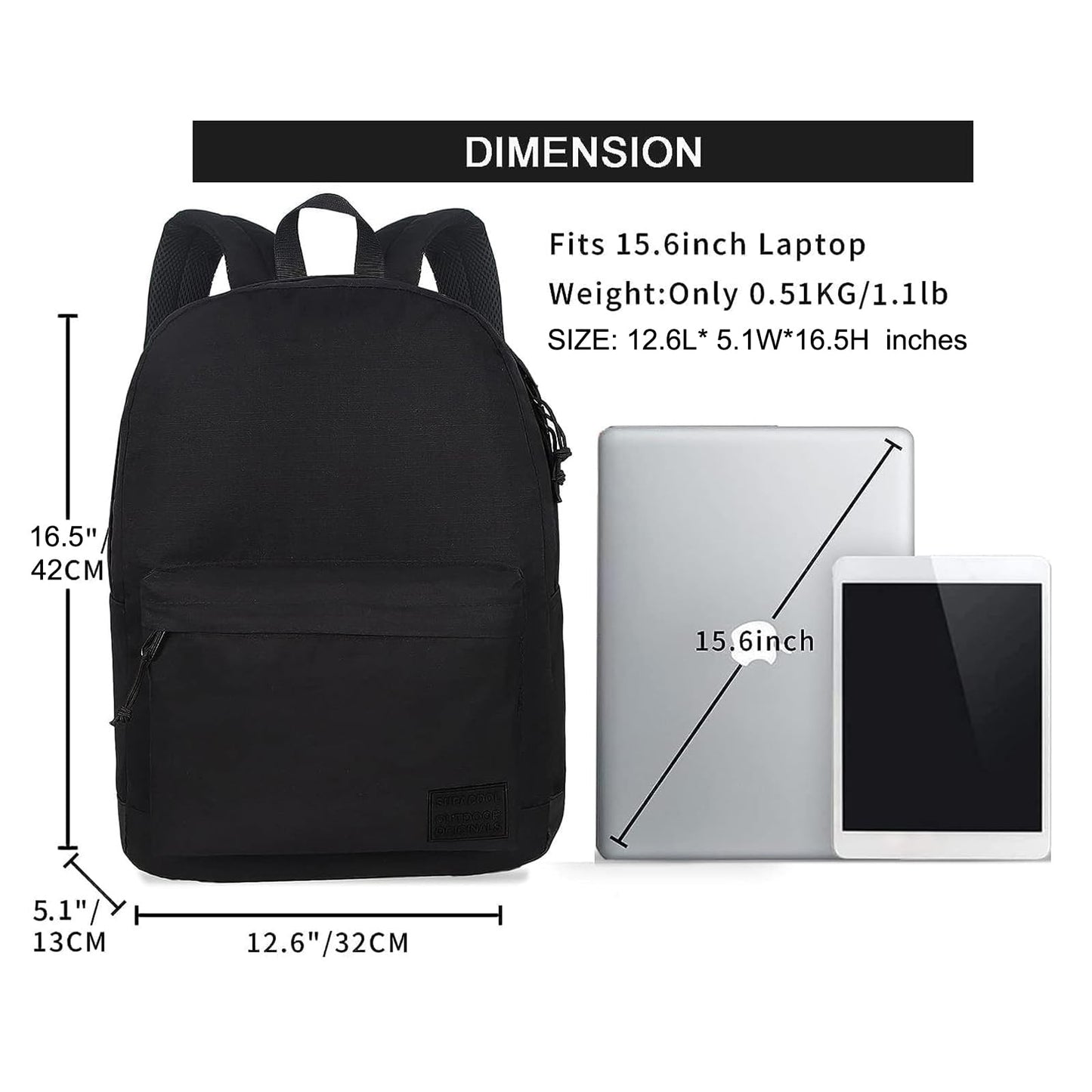 SUPACOOL Casual Laptop Backpack for Men and Women, Work backpack, Black Backpacks, College School Backpack for Boys and Girls, Lightweight Travel Back Pack(Black)