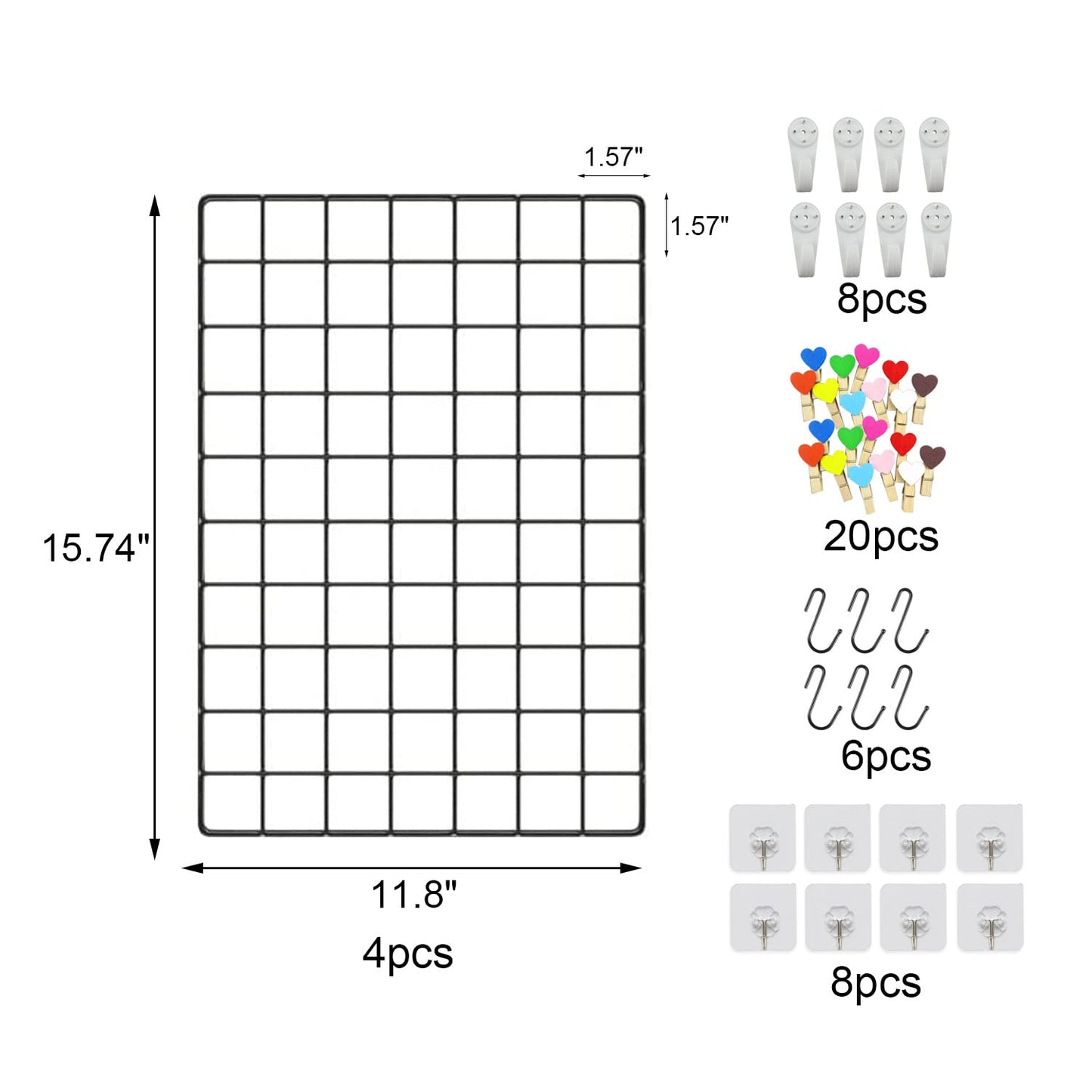 ZUOKEMY 4 Pieces Mounted Photo Grid Wall Grid Decorative Panels(black11.8 x15.7) for Living Room, Bedroom, Office, Study, Etc. Photo Memo Display Grid Panels
