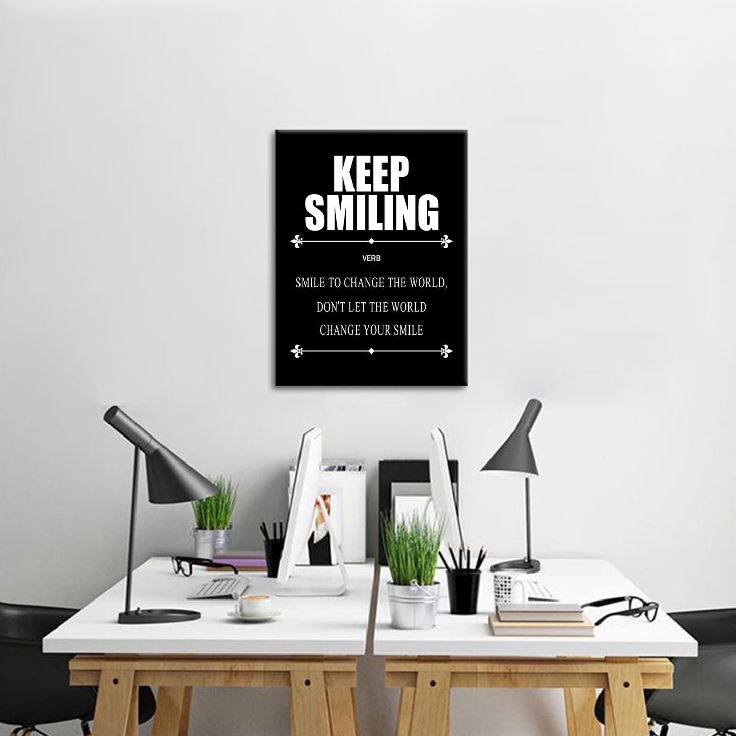 Motivational Canvas Wall Art Keep Smiling Entrepreneur Quotes Poster Print Inspirational Pictures Painting for Office Class Room School Wall Decoration Stretched and Framed [18''Wx24''H]