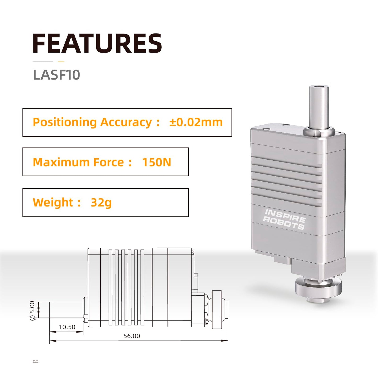 High Precision Micro Linear Servo Actuator with Force Control Sensor,Stroke 10mm,Force 12.6lbs(56N), Speed 26mm/s | for Robotics,Industrial Automation,Medical and Healthcare Equipment|LASF10-034D