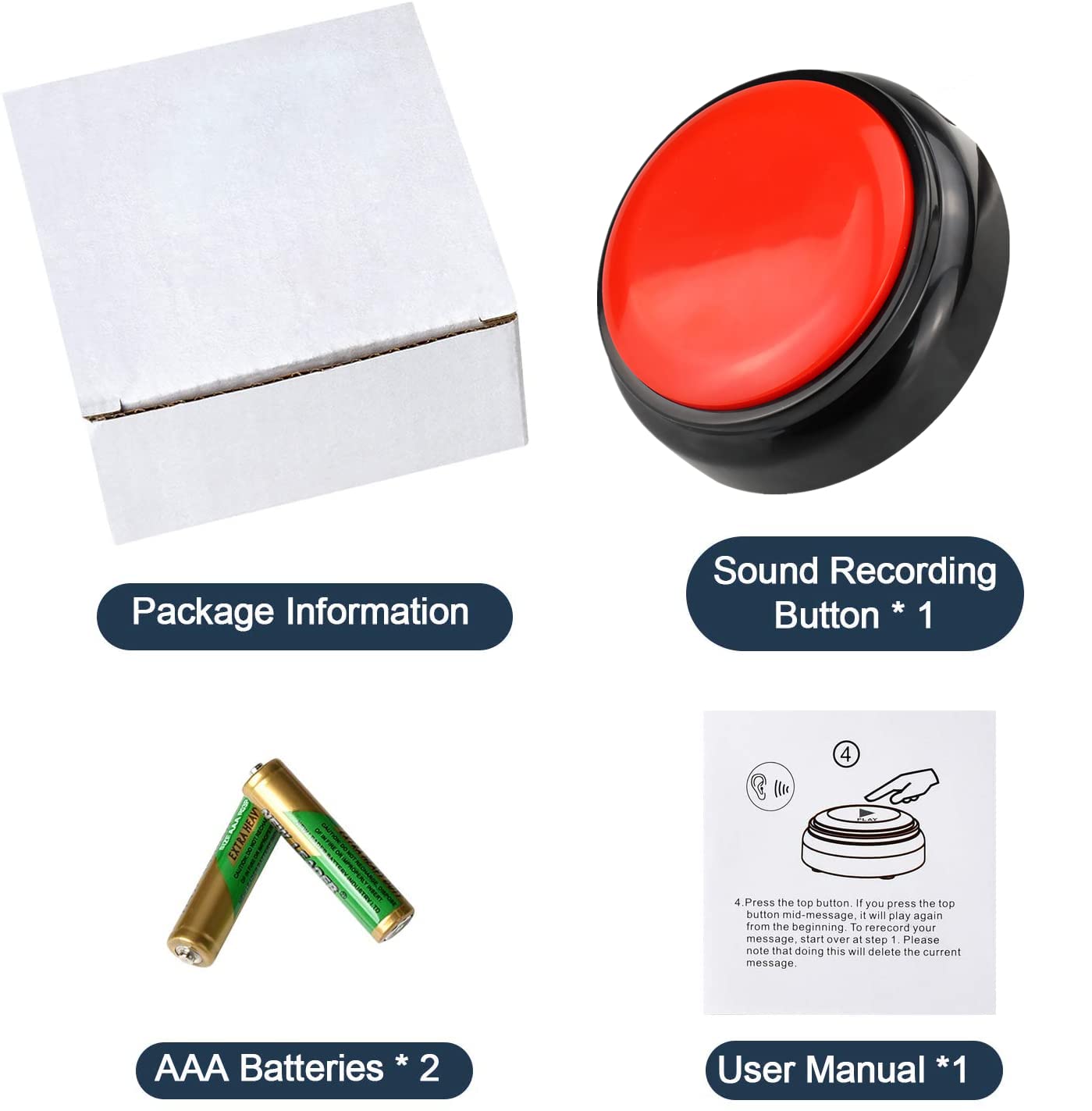 Recordable Easy Button Sound Button Voice Recording Talking Button 30 Second Custom Recordable Talking Button for Dogs to Communicate Answer Buzzer