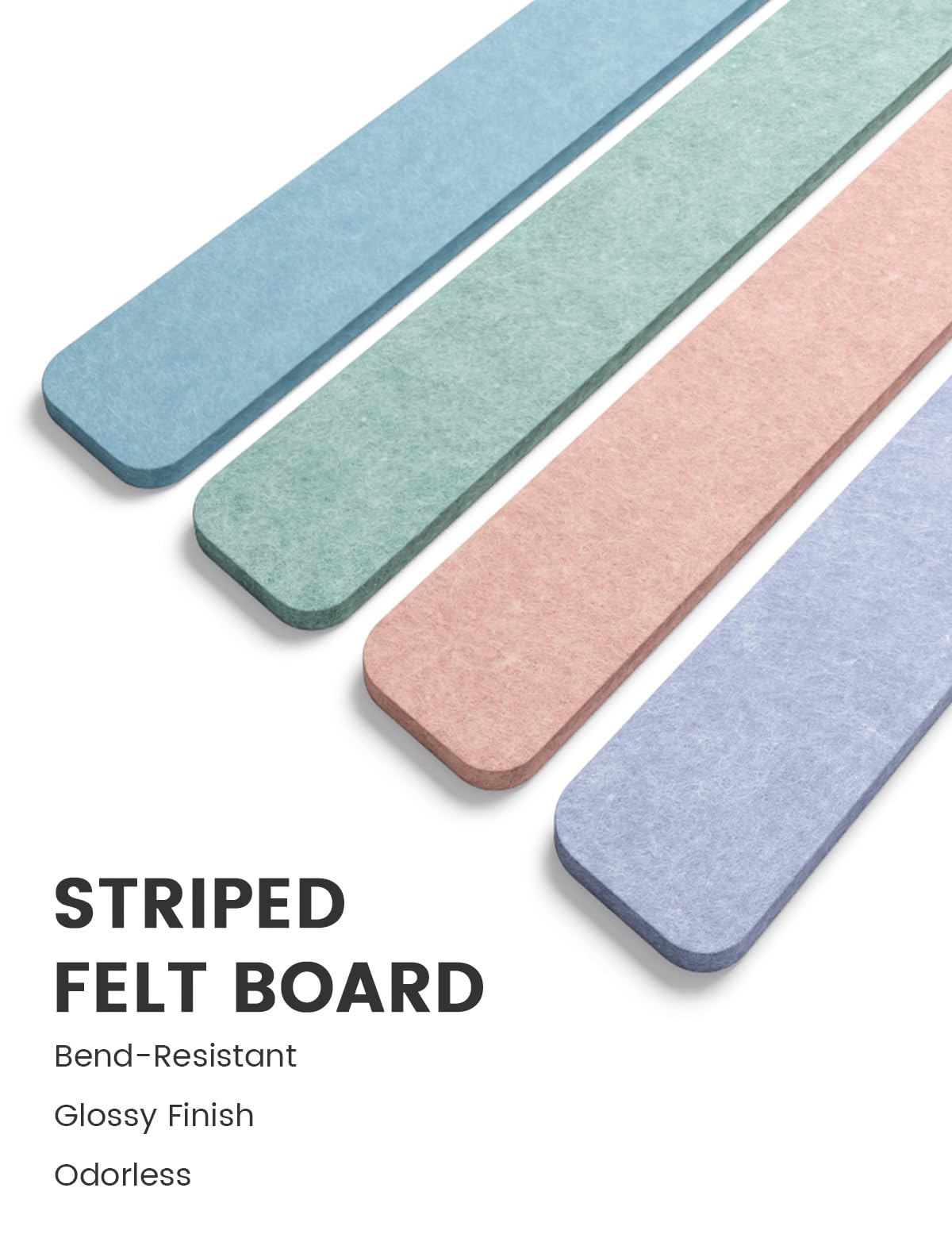Fluxynara Cork Board Alternative Felt Strip Board 5-Pack 13"x2", Office Pin Board with 35 Push Pins, Adhesive Install for Bedroom Door & Home Office (Coastal Haze)