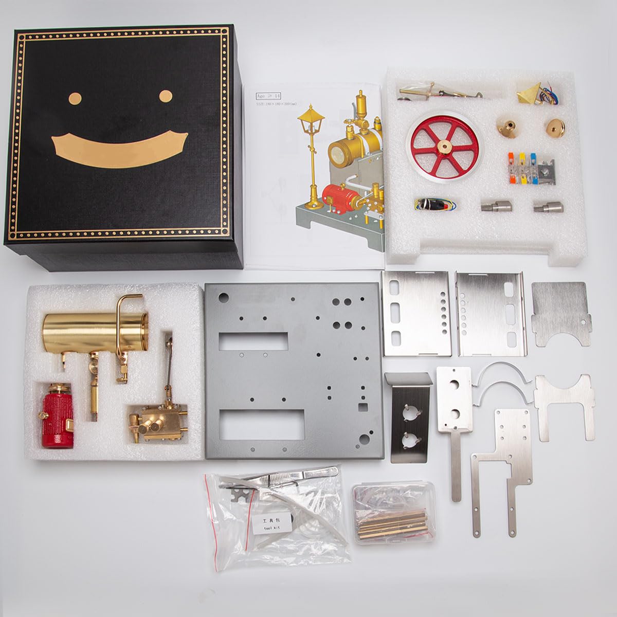URFunModel SE-02 Steam Engine Kit - Reversible Horizontal Stationary Steam Engine Model with Boiler, Generator and Street Lamp, 100PCS Science Education Gift for Adults