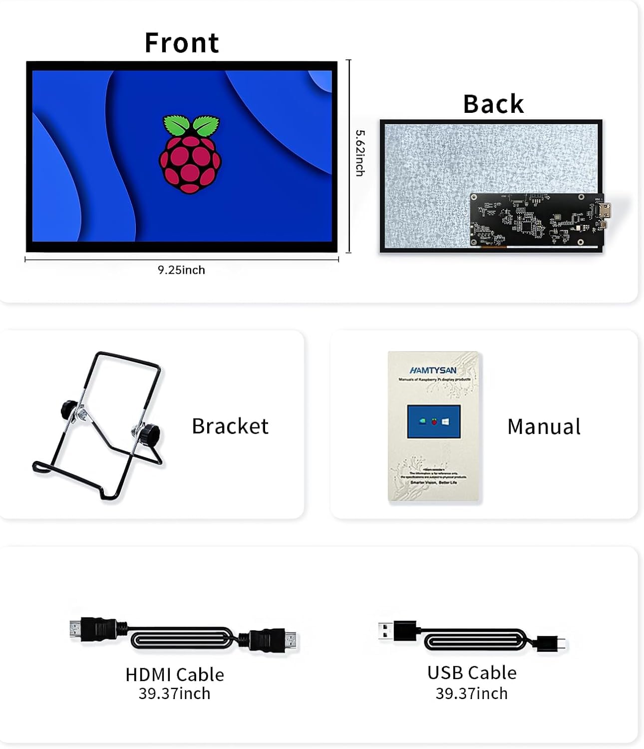 HMTECH 10.1 Inch Raspberry Pi Screen HDMI Monitor 1024x600 LCD Display 16:9 IPS Screen for Raspberry Pi 5/4/3/2/B/B+ Win11/10/8/7, Free-Driver, Non-Touch