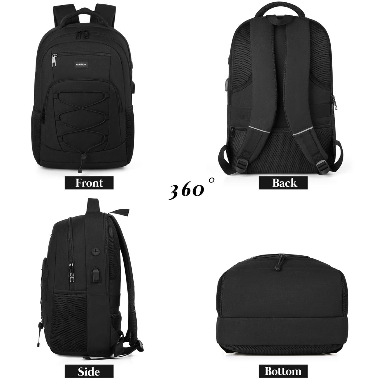 YAMTION School Backpack for Men and Women,College Bookbag Teens Laptop Backpack Schoolbag with USB Port for Students Work Business Office