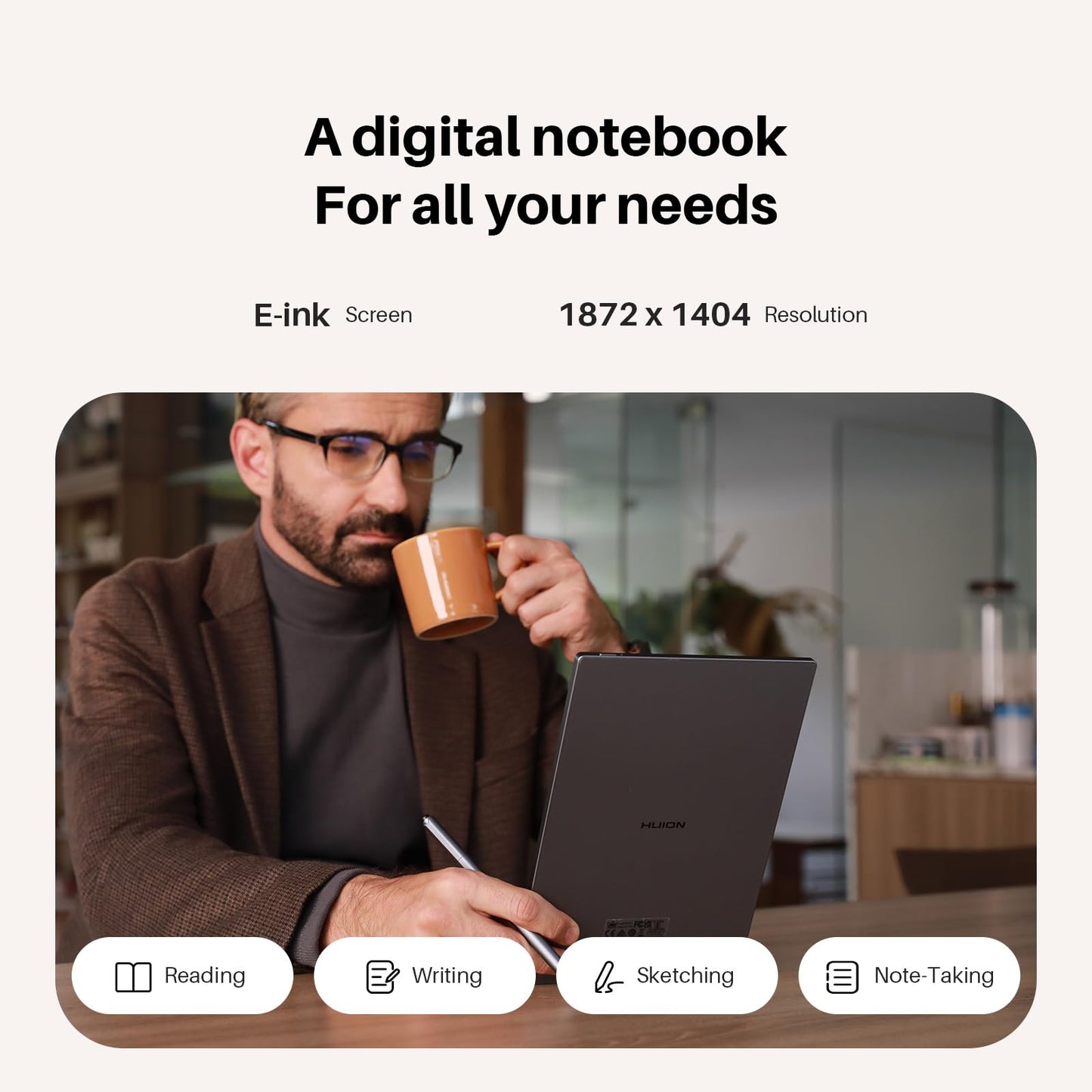 Huion Ink EB1011 E Ink Tablet 10.3" Digital Notebook with Dual Front Light Full- Laminated Anti-Glare Glass Battery-Free Pen 8192 Pressure Handwritten-to-Text for Reading, Writing & Note-Taking
