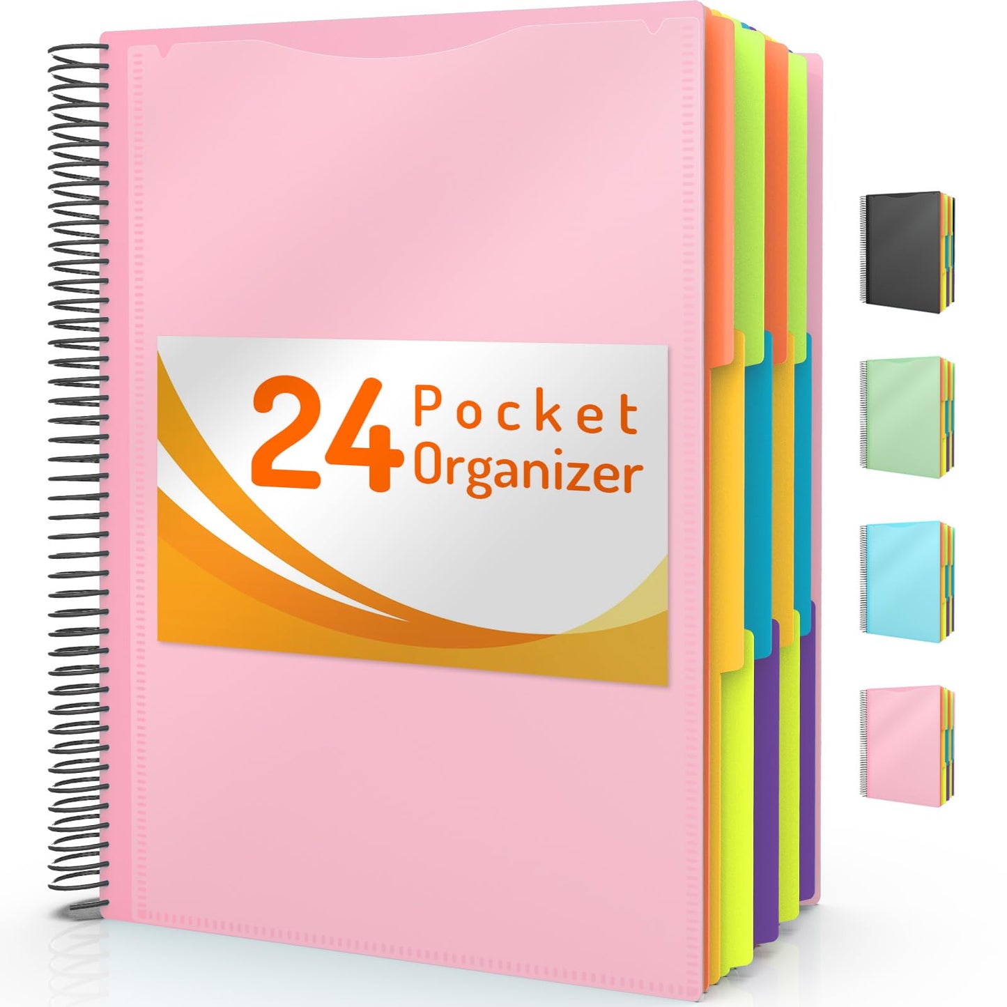 Forvencer 24 Pocket Project Organizer, 1/3-cut Tab Binder Organizer with Sticky Labels, Multi Pocket Folder with Zipper Pouch, Folder Binder Spiral Pocket Notebook, Office Supplies