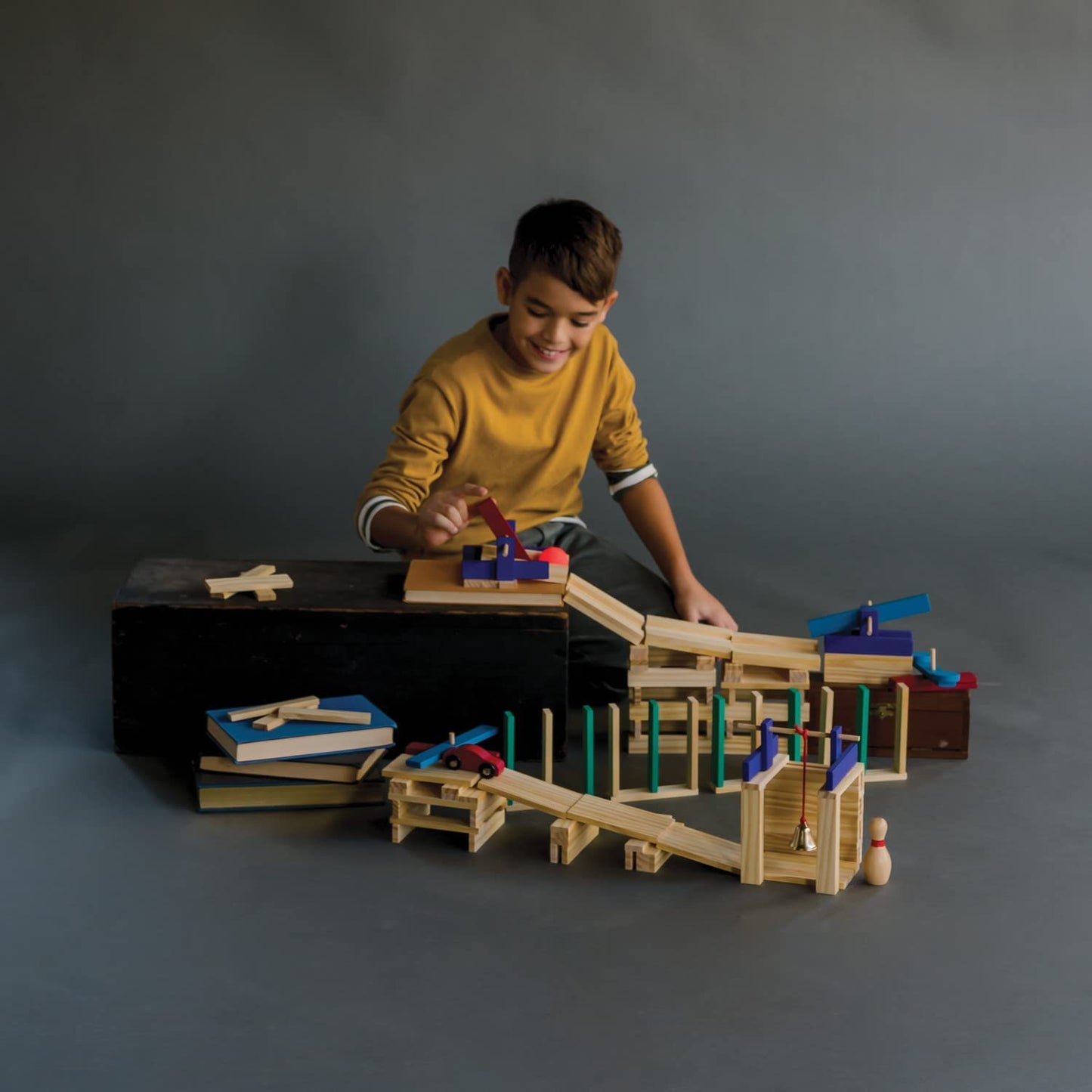MindWare KEVA Contraptions Reactions Planks Building Toy - 178 KEVA Building Planks (191 Piece Set) - Free-Form Wood Building Set for Kids to Create Their Own Ball Maze – Ages 7 & Up