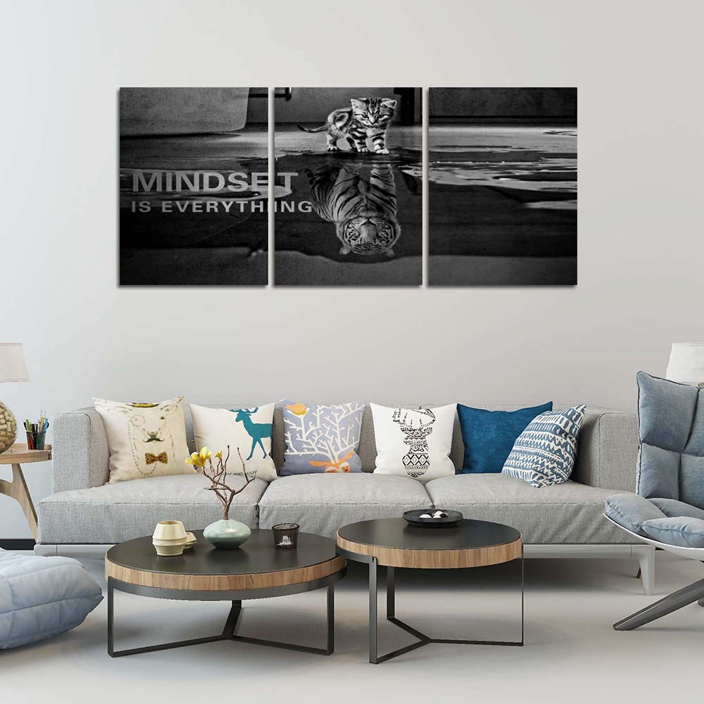 Wall Art Motivational Posters Inspirational Entrepreneur Positive Quotes Canvas Prints 3 Panels Painting Picture Wooden Framed Artwork Living Room Office Wall Decor-36 W x 16" H